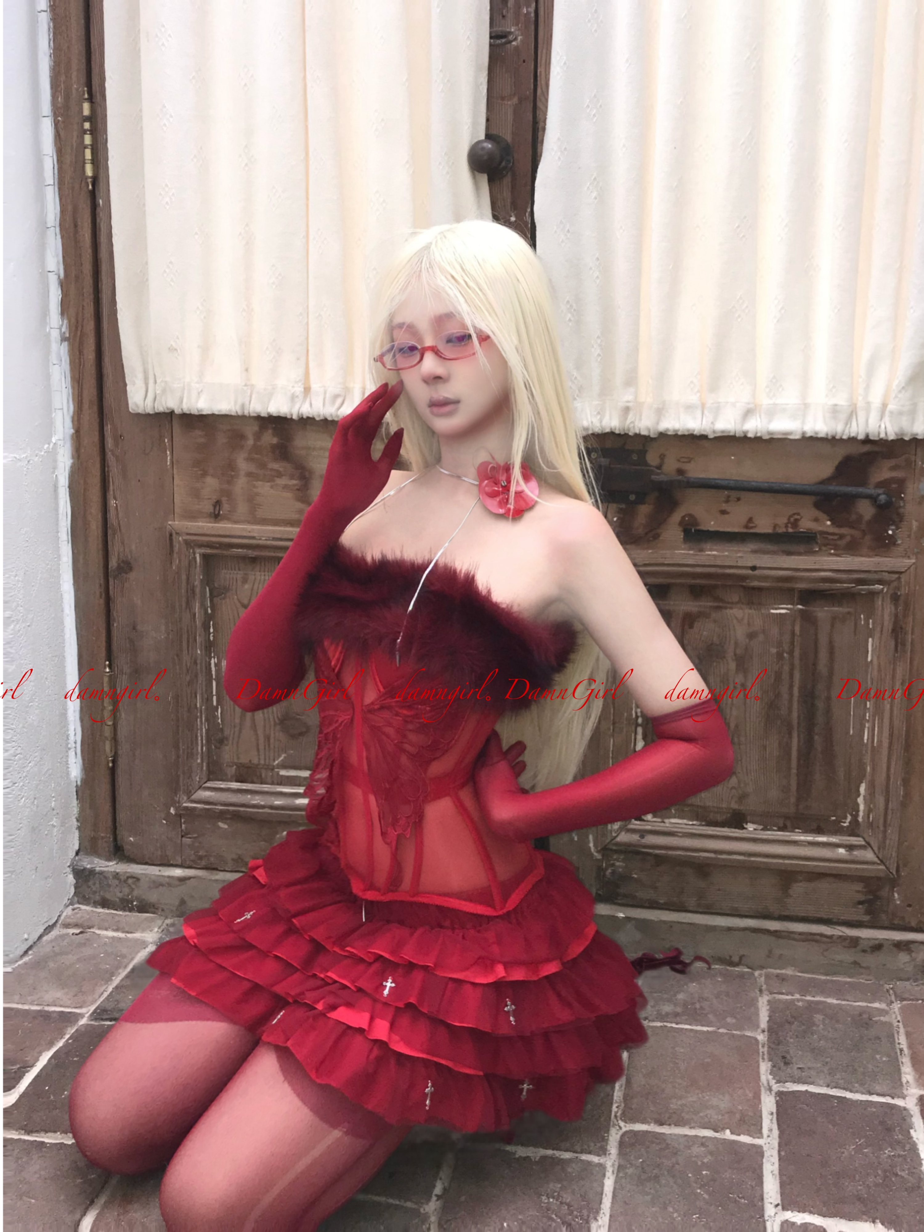 Blood Swallowtail Corset with Fur Trim-Damn Girl