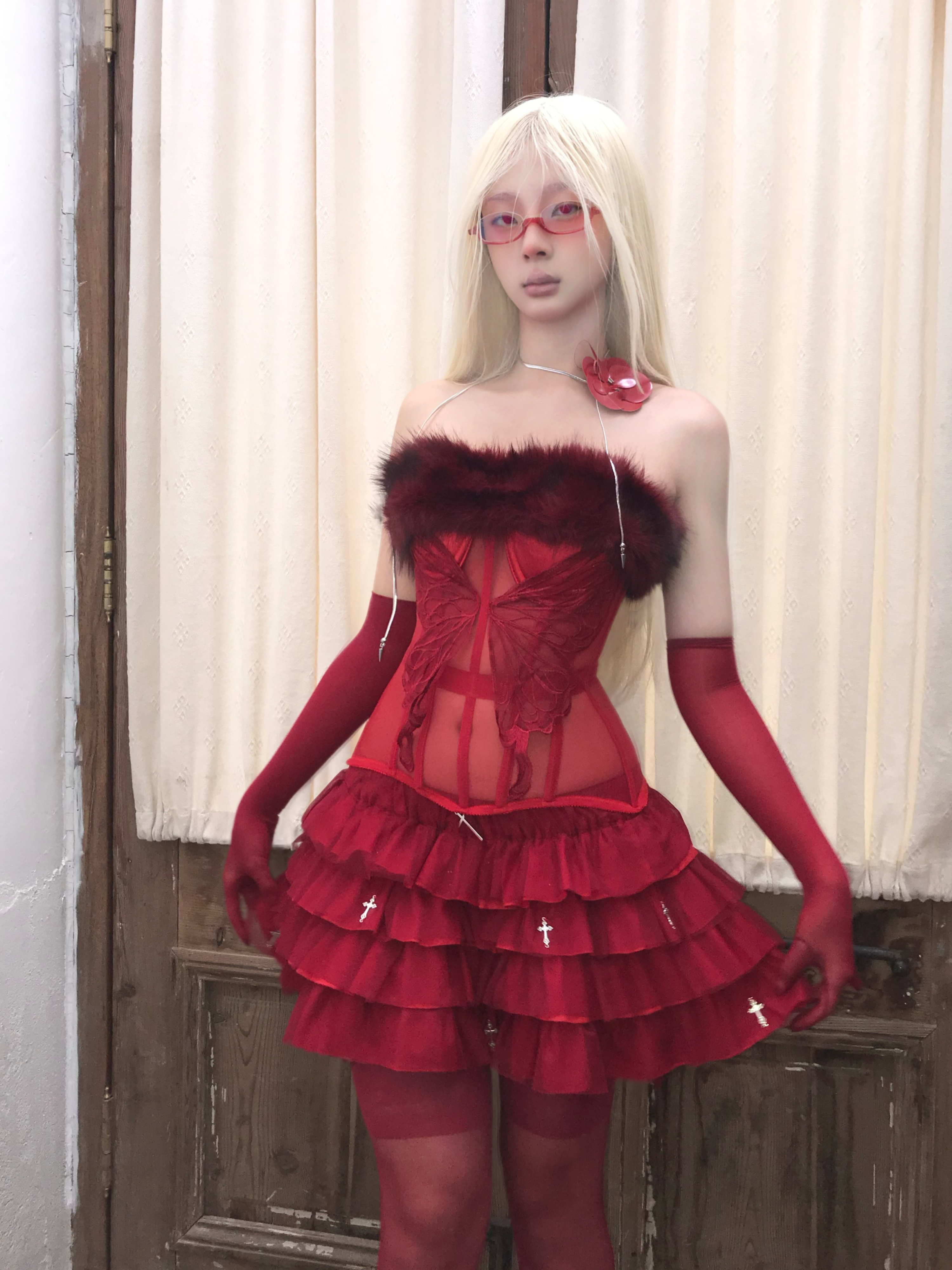 Blood Swallowtail Corset with Fur Trim-Damn Girl
