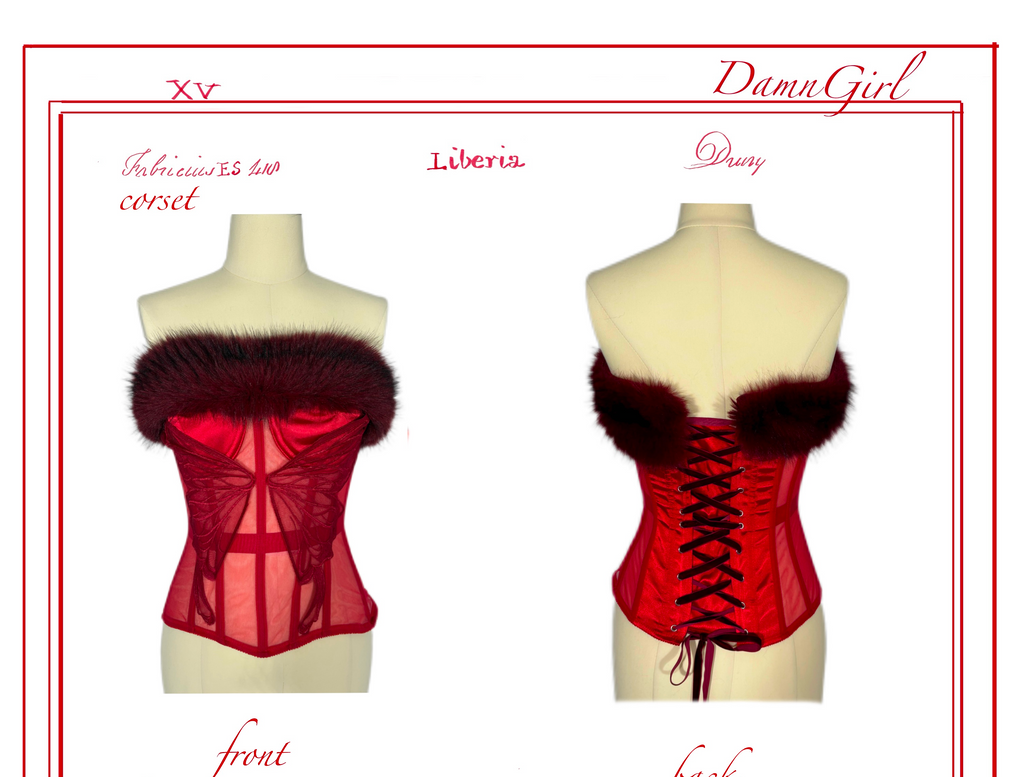 Blood Swallowtail Corset with Fur Trim-Damn Girl