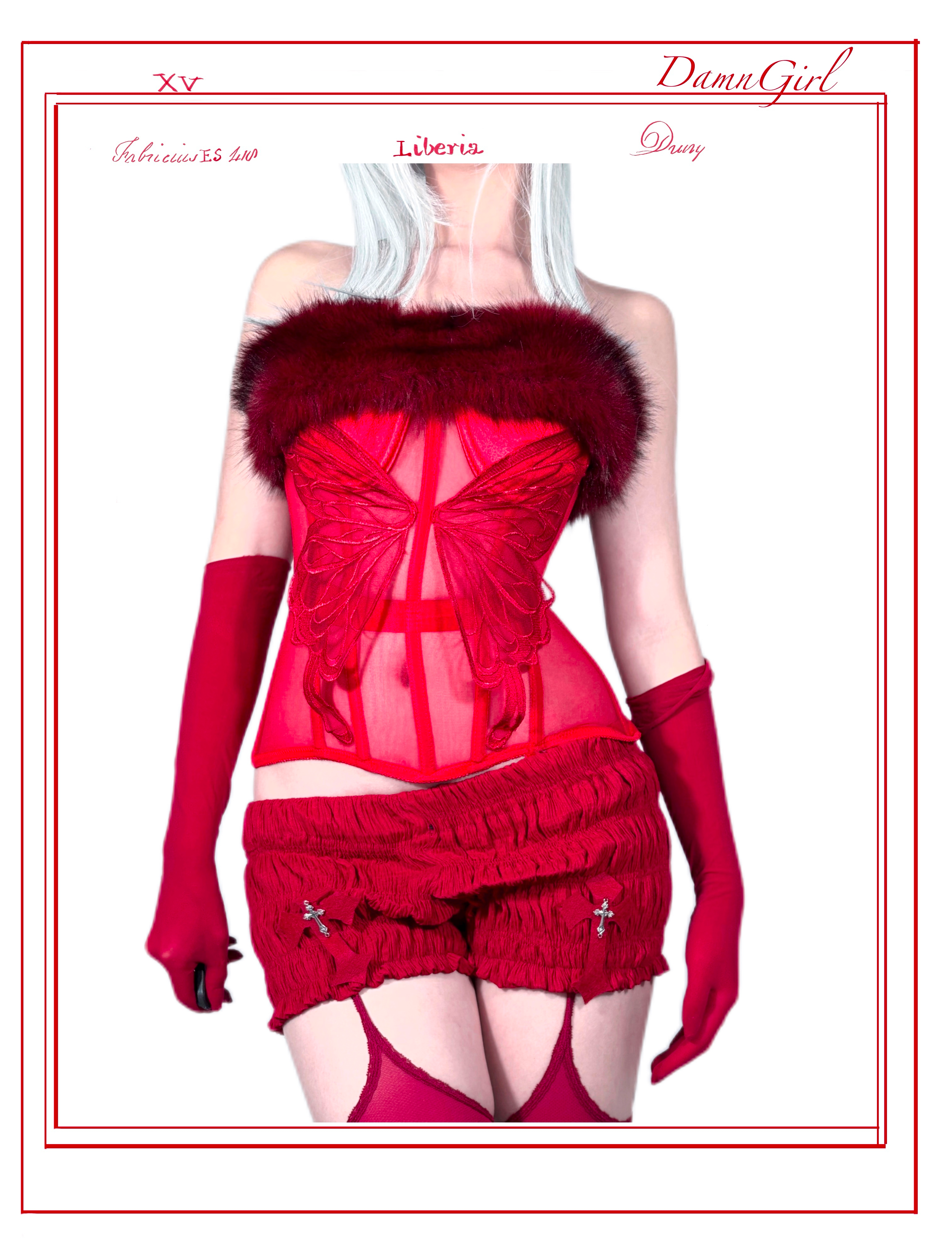 Blood Swallowtail Corset with Fur Trim-Damn Girl