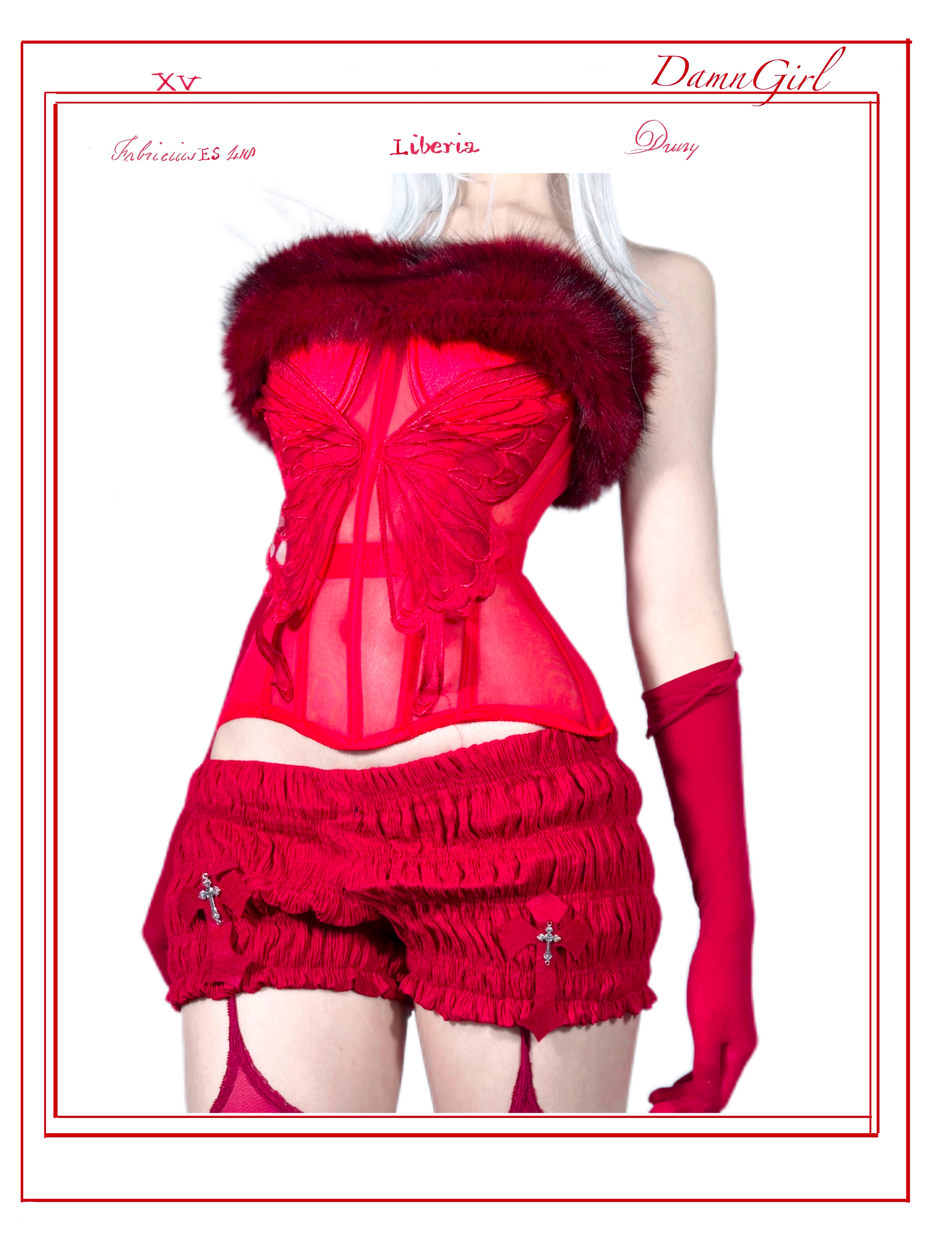 Blood Swallowtail Corset with Fur Trim-Damn Girl