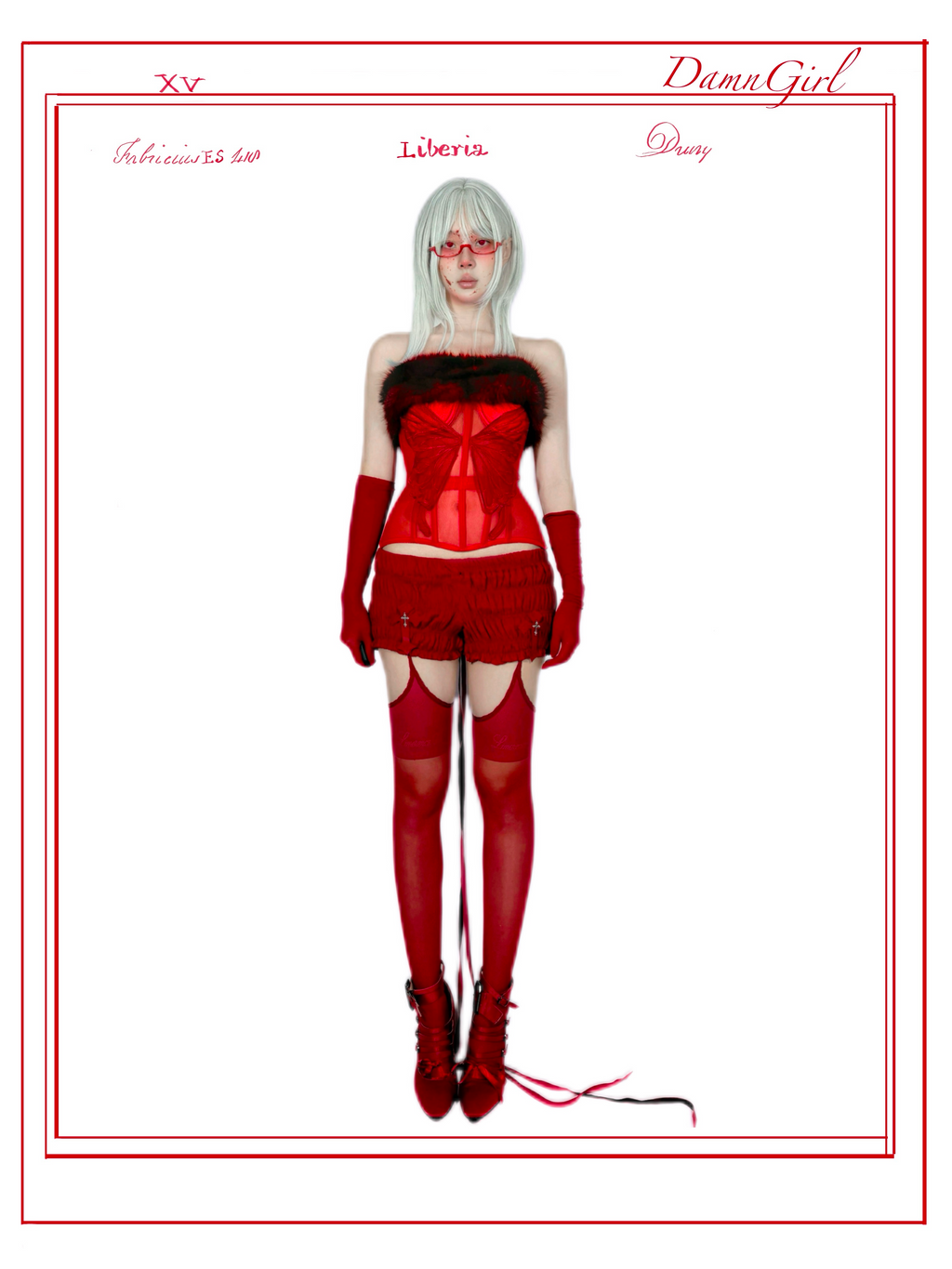 Blood Swallowtail Corset with Fur Trim-Damn Girl