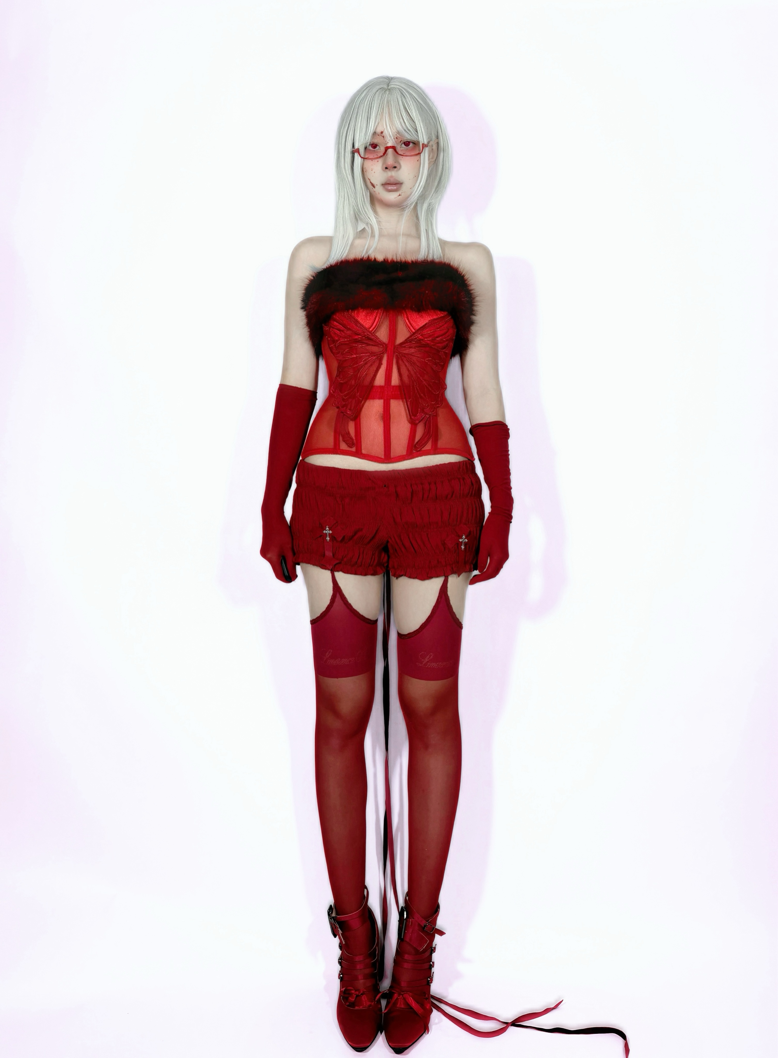 Blood Swallowtail Corset with Fur Trim-Damn Girl