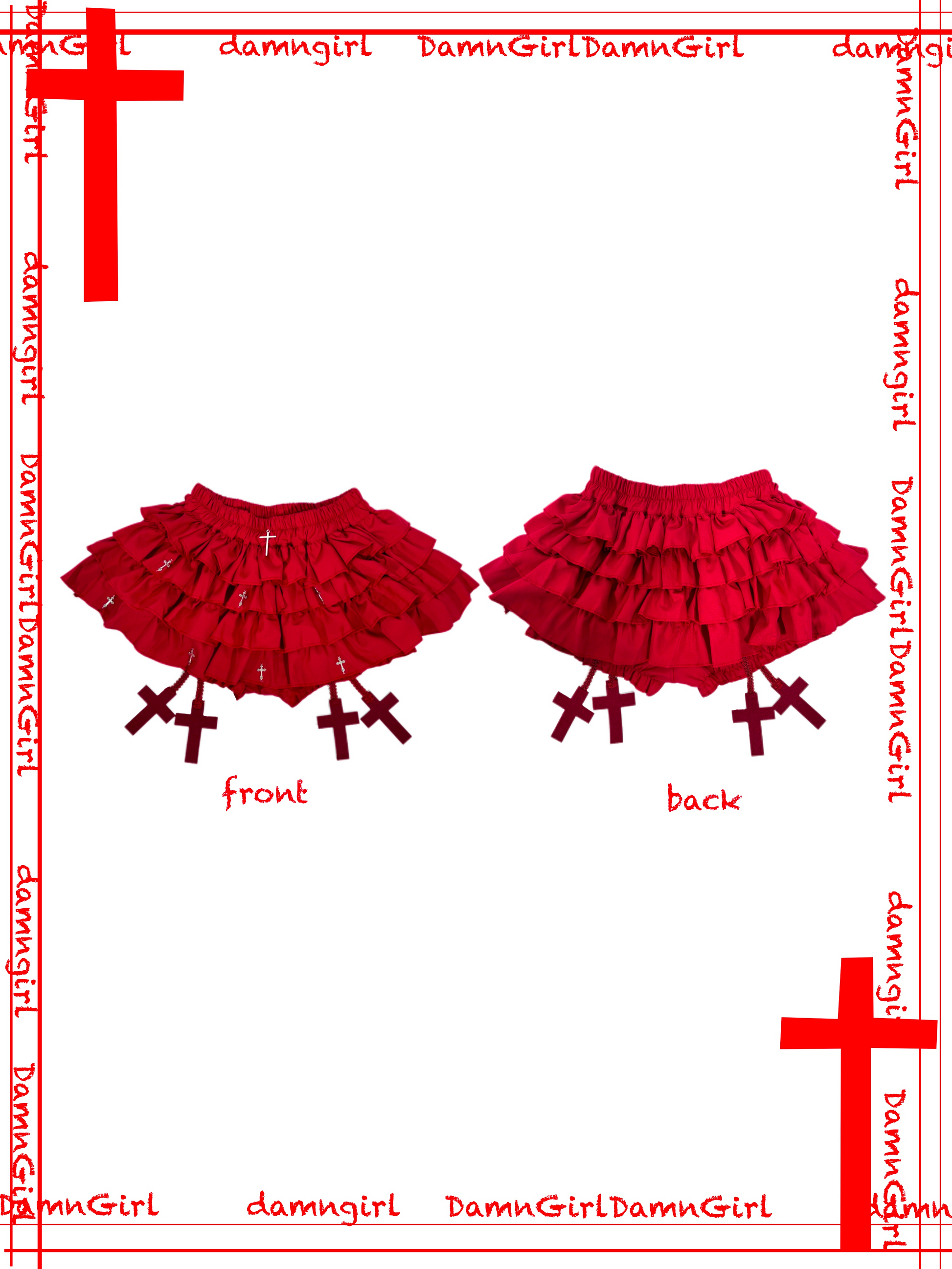 Bloody Cross Skirt with Tiered Ruffle Bloomers-Damn Girl