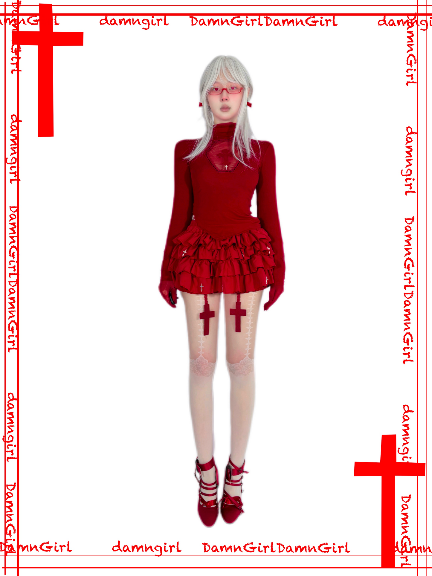 Bloody Cross Skirt with Tiered Ruffle Bloomers-Damn Girl