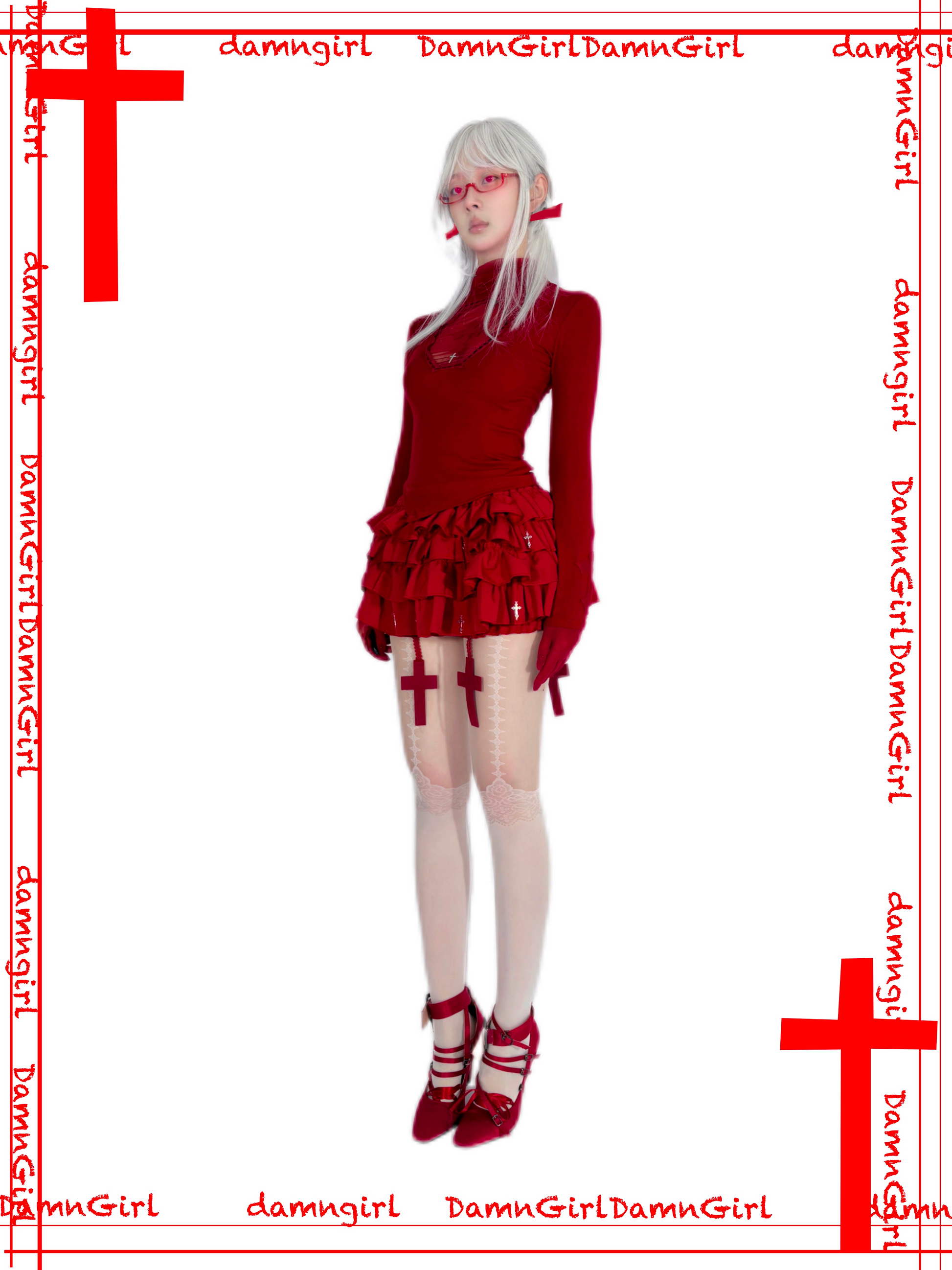 Bloody Cross Skirt with Tiered Ruffle Bloomers-Damn Girl