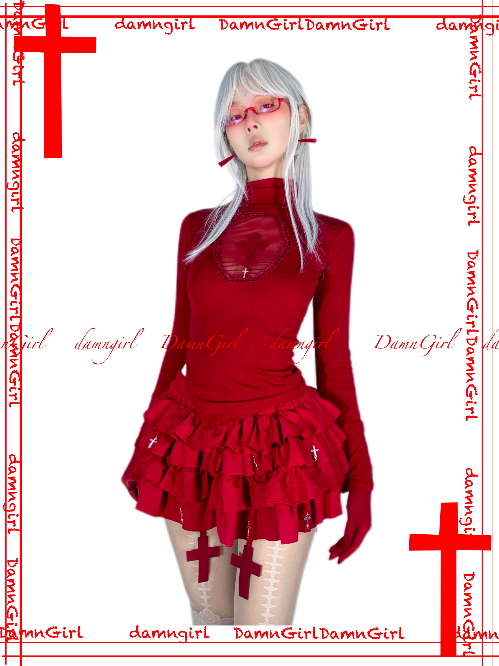 Bloody Cross Skirt with Tiered Ruffle Bloomers-Damn Girl