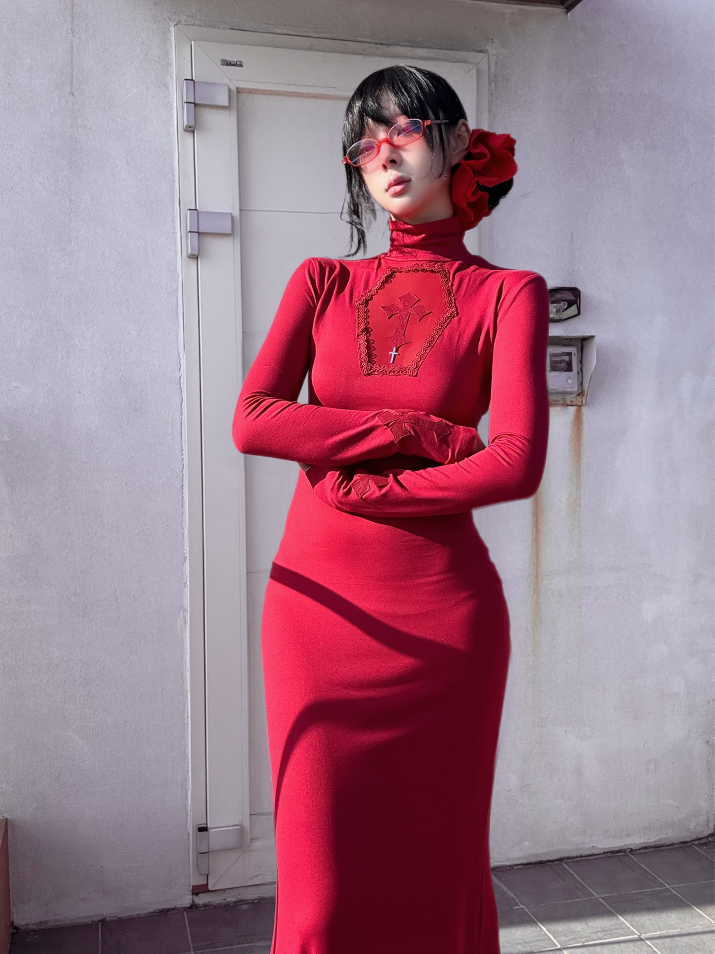 Bloody Gothic Cross Cutout Mermaid Dress-Damn Girl