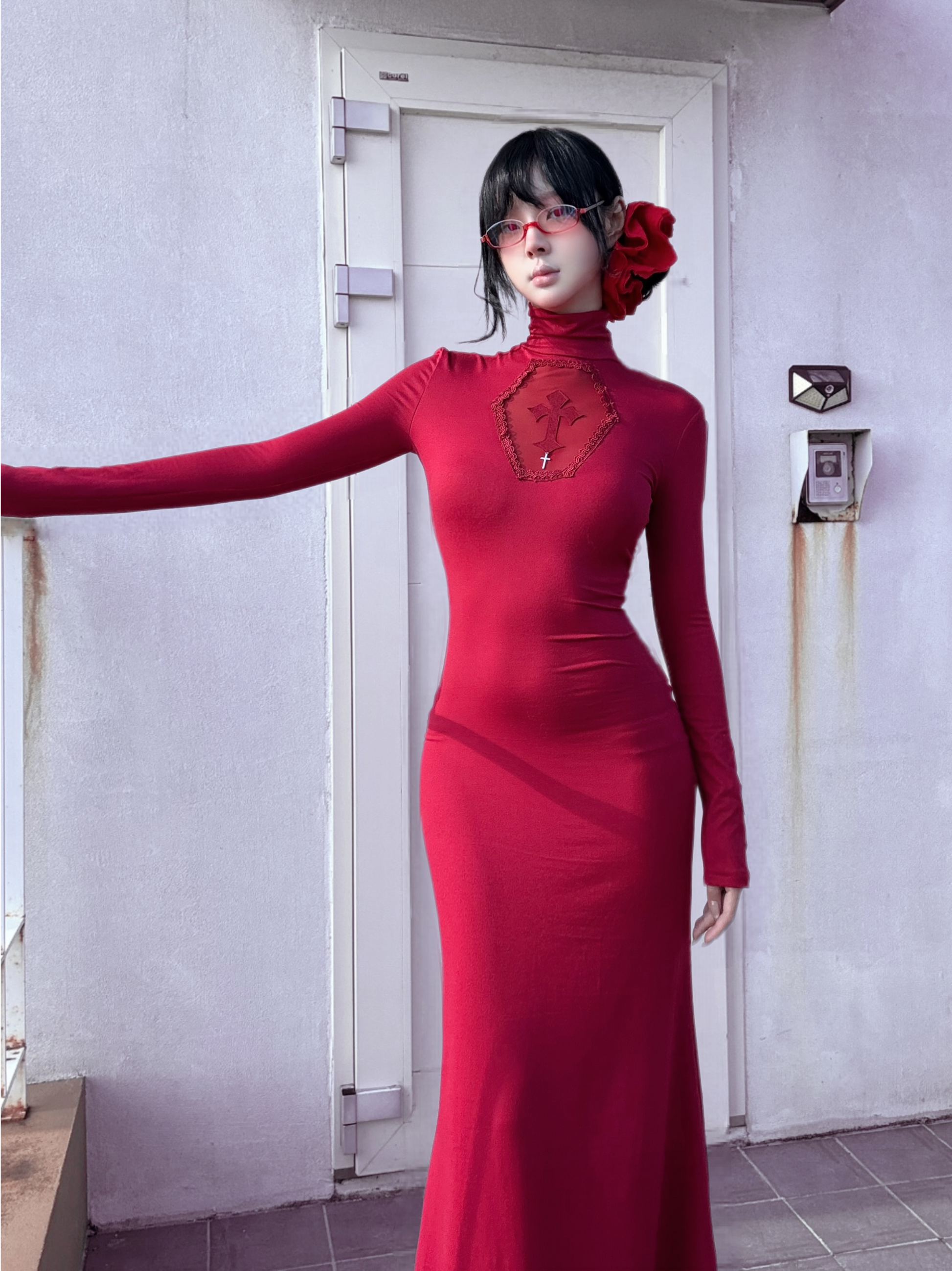 Bloody Gothic Cross Cutout Mermaid Dress-Damn Girl