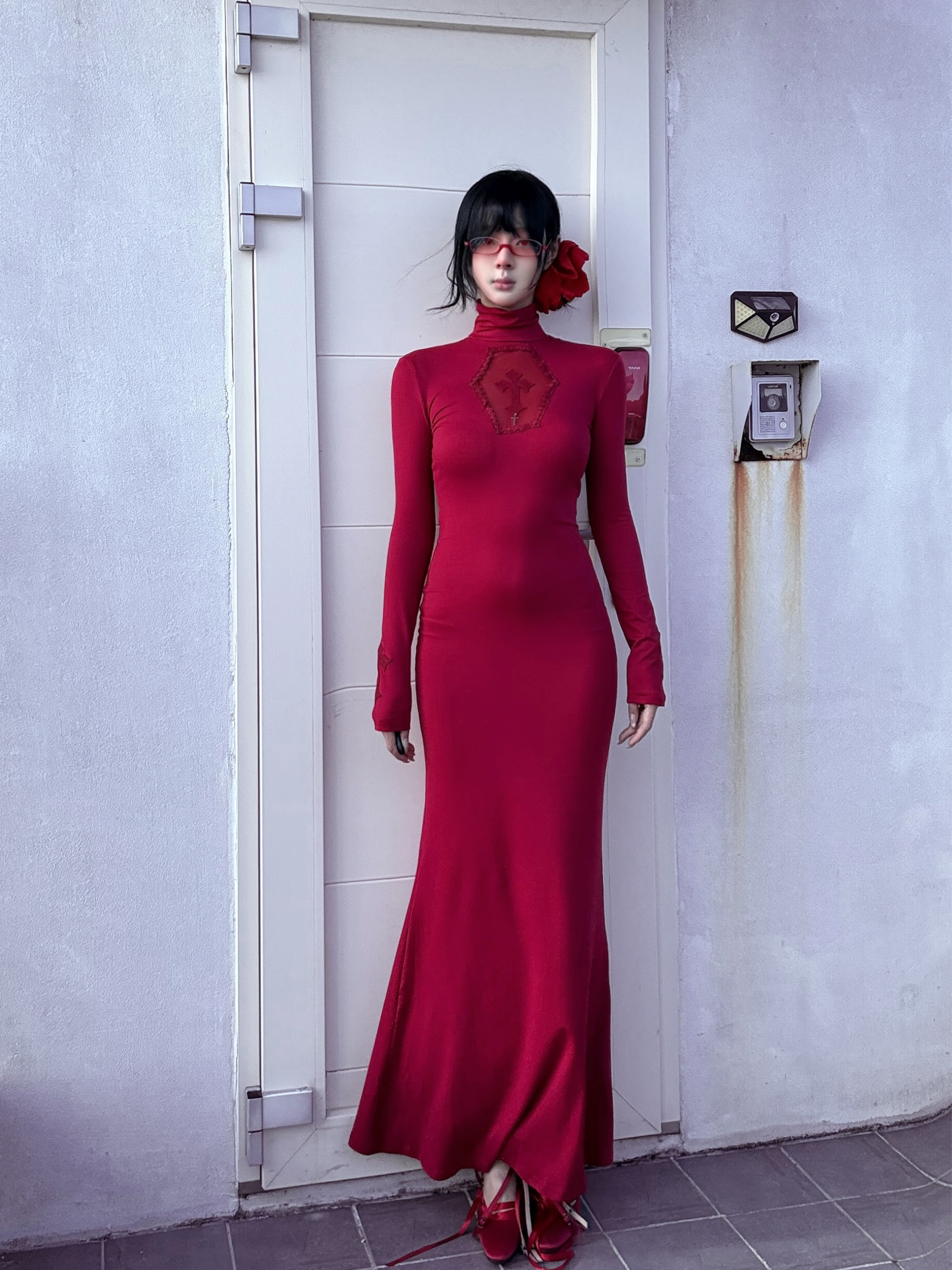 Bloody Gothic Cross Cutout Mermaid Dress-Damn Girl
