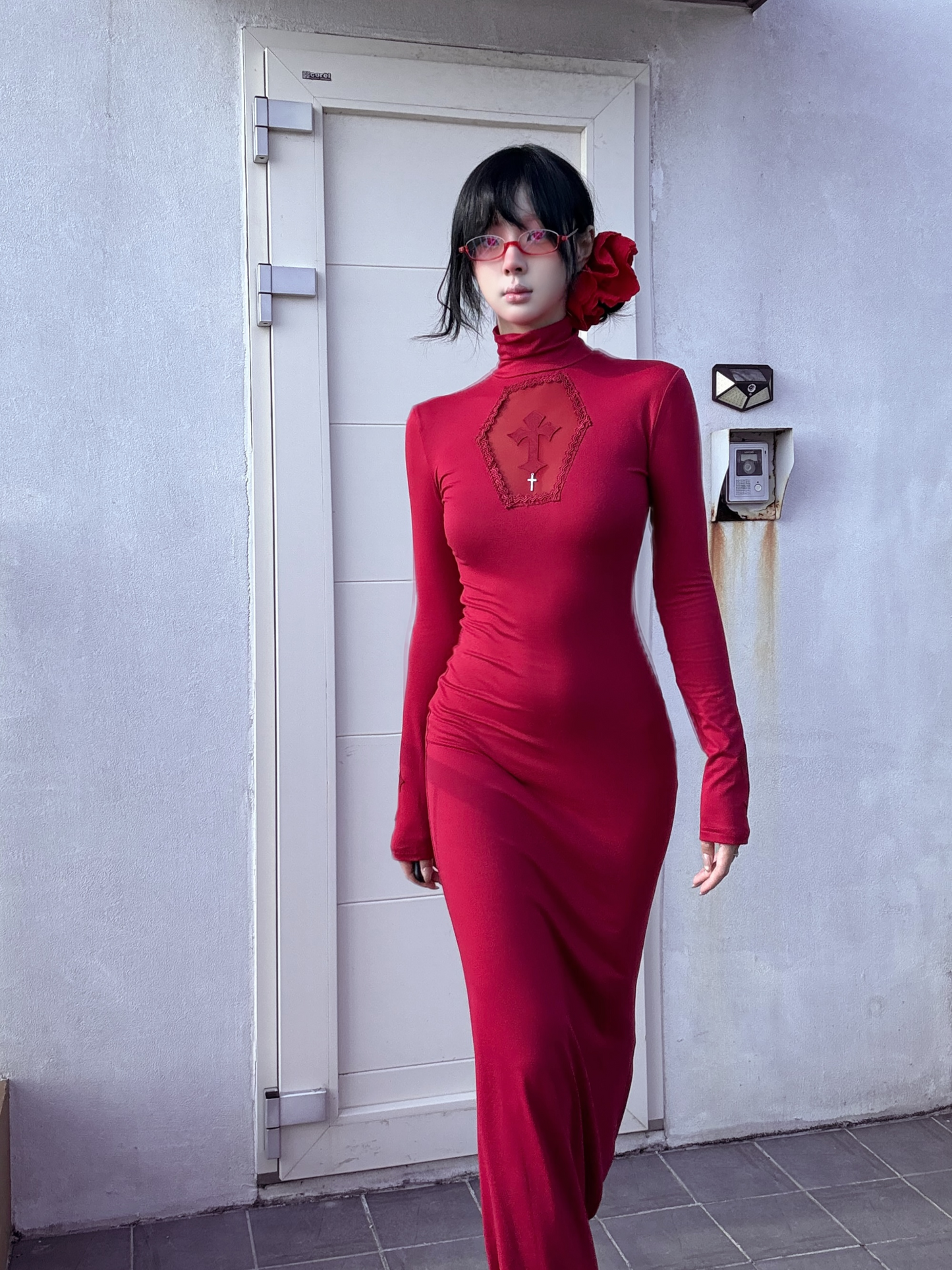 Bloody Gothic Cross Cutout Mermaid Dress-Damn Girl