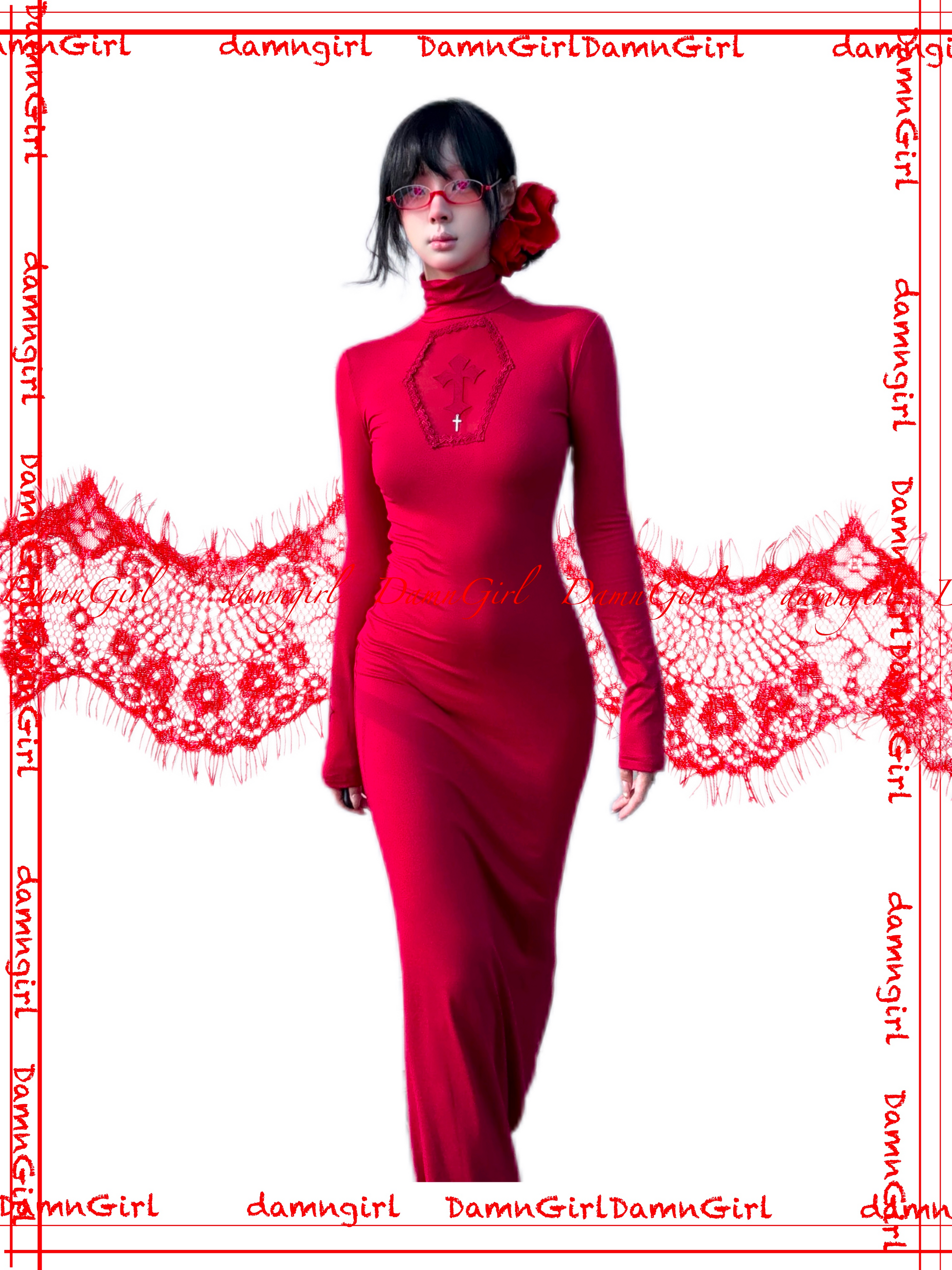 Bloody Gothic Cross Cutout Mermaid Dress-Damn Girl