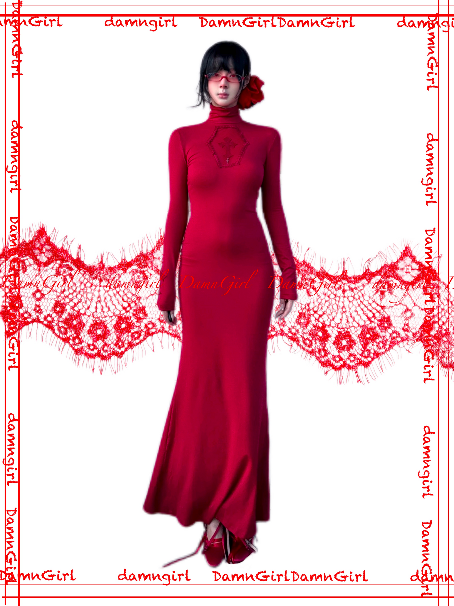 Bloody Gothic Cross Cutout Mermaid Dress-Damn Girl