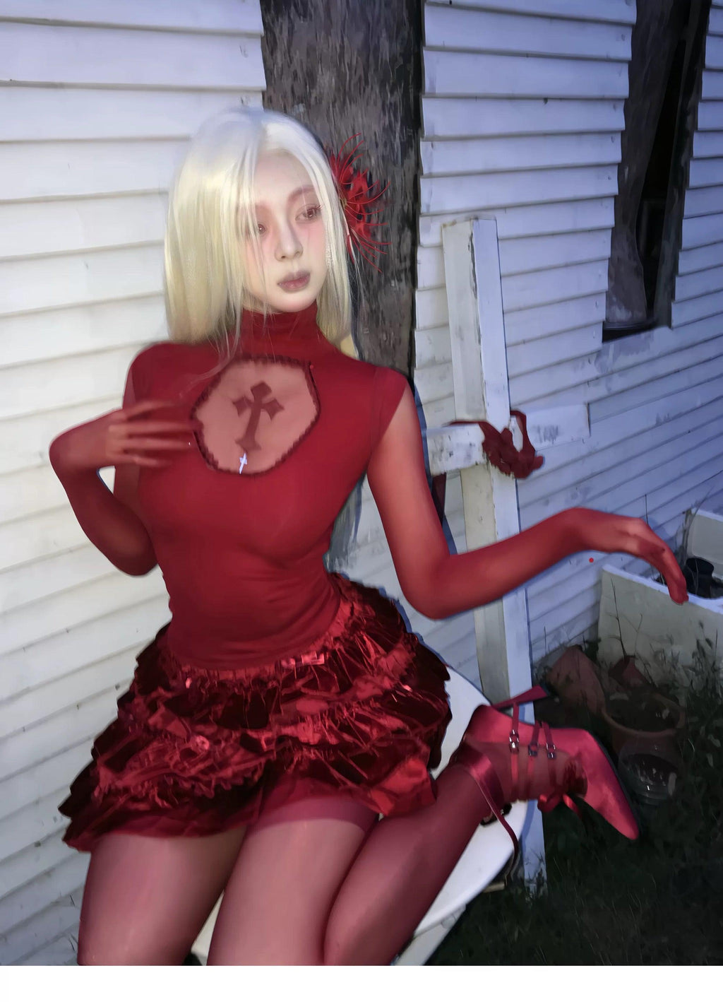 Bloody Red See-Through Gloves-Damn Girl