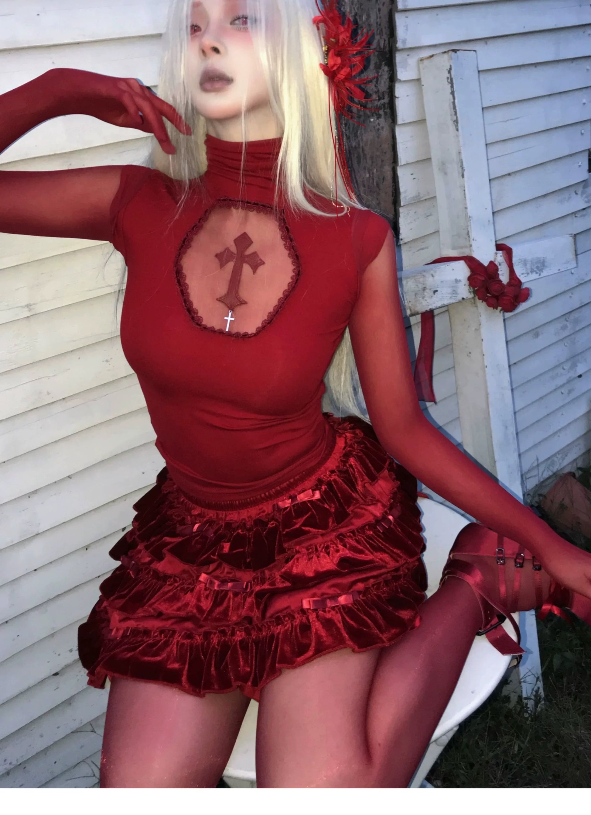 Bloody Red See-Through Gloves-Damn Girl