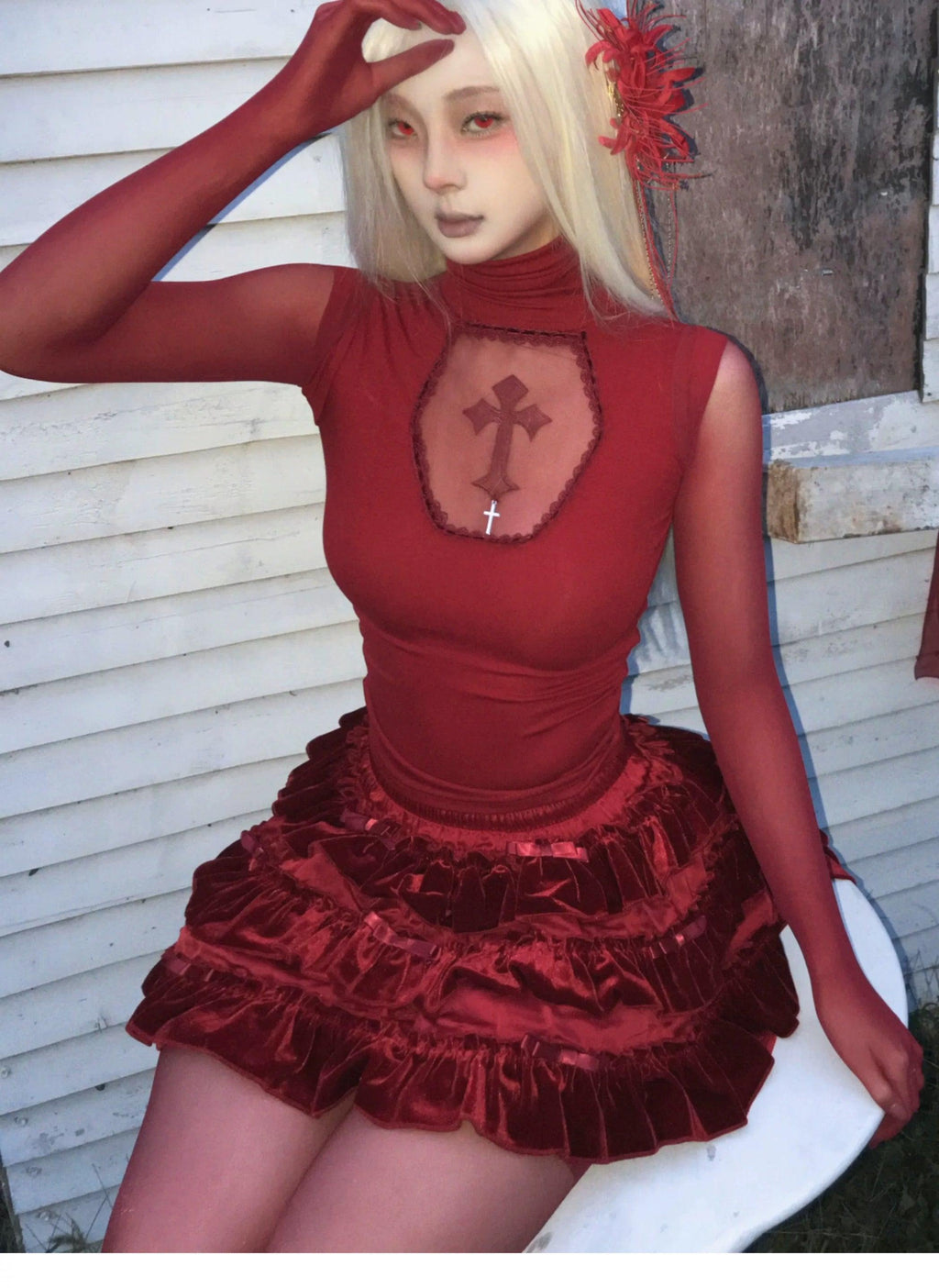 Bloody Red See-Through Gloves-Damn Girl