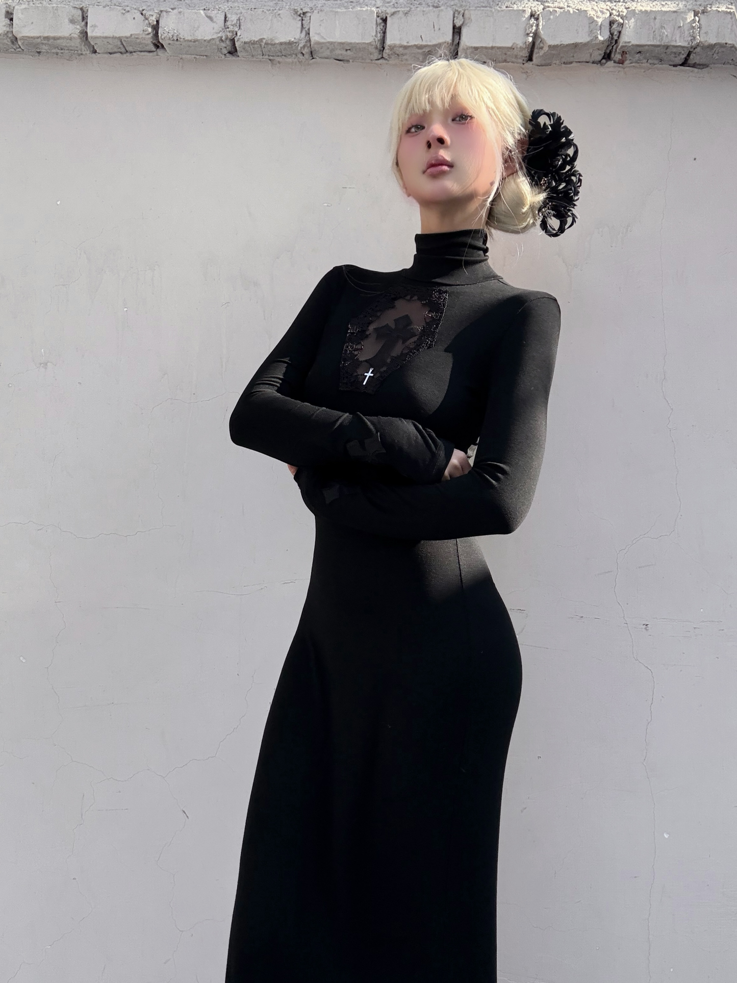 Dark Gothic Cross Cutout Mermaid Dress-Damn Girl