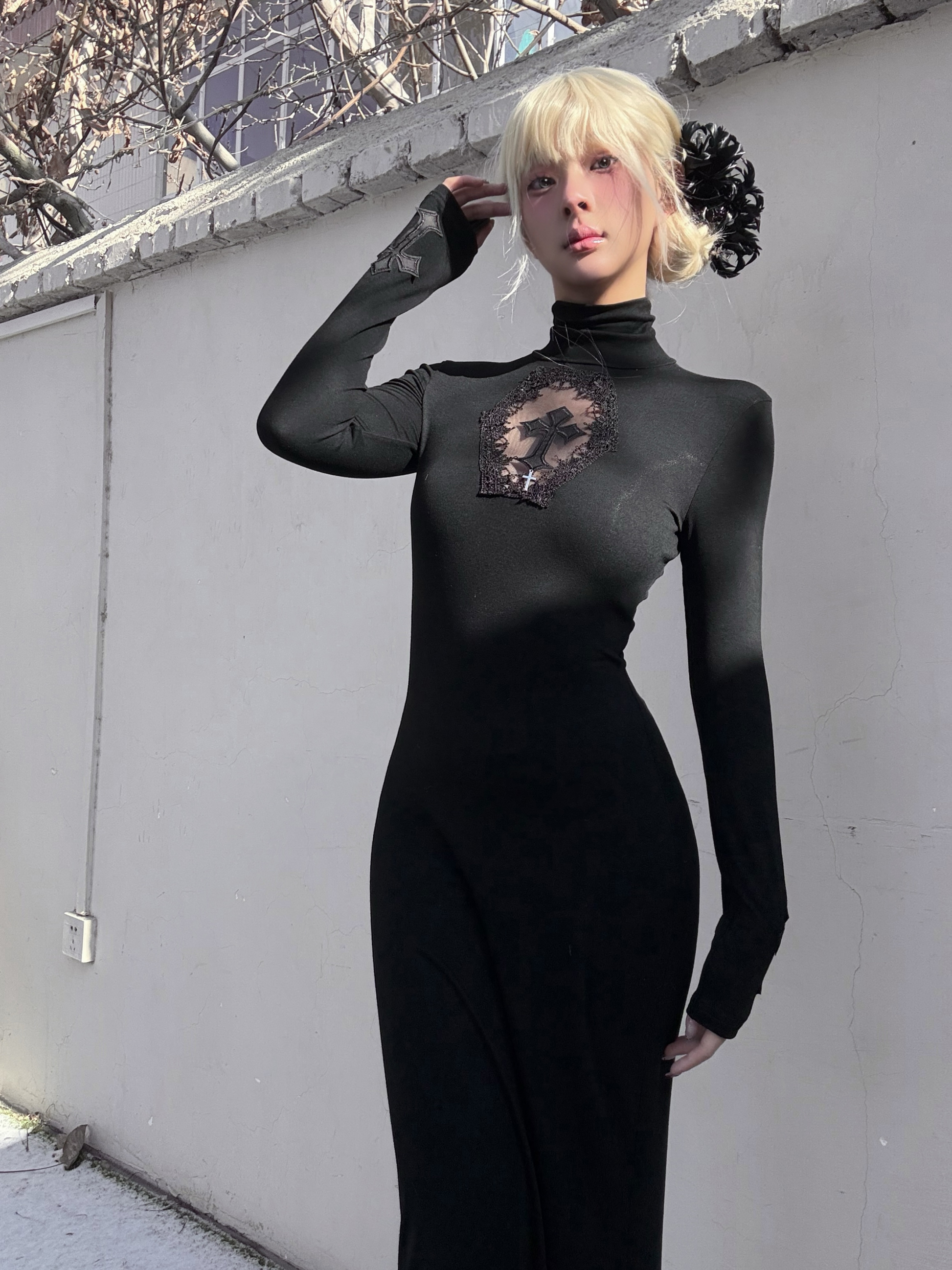 Dark Gothic Cross Cutout Mermaid Dress-Damn Girl