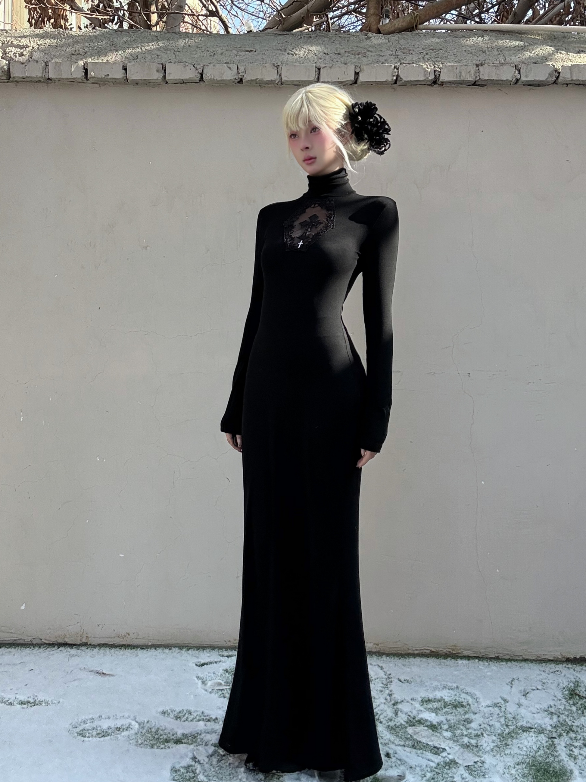 Dark Gothic Cross Cutout Mermaid Dress-Damn Girl