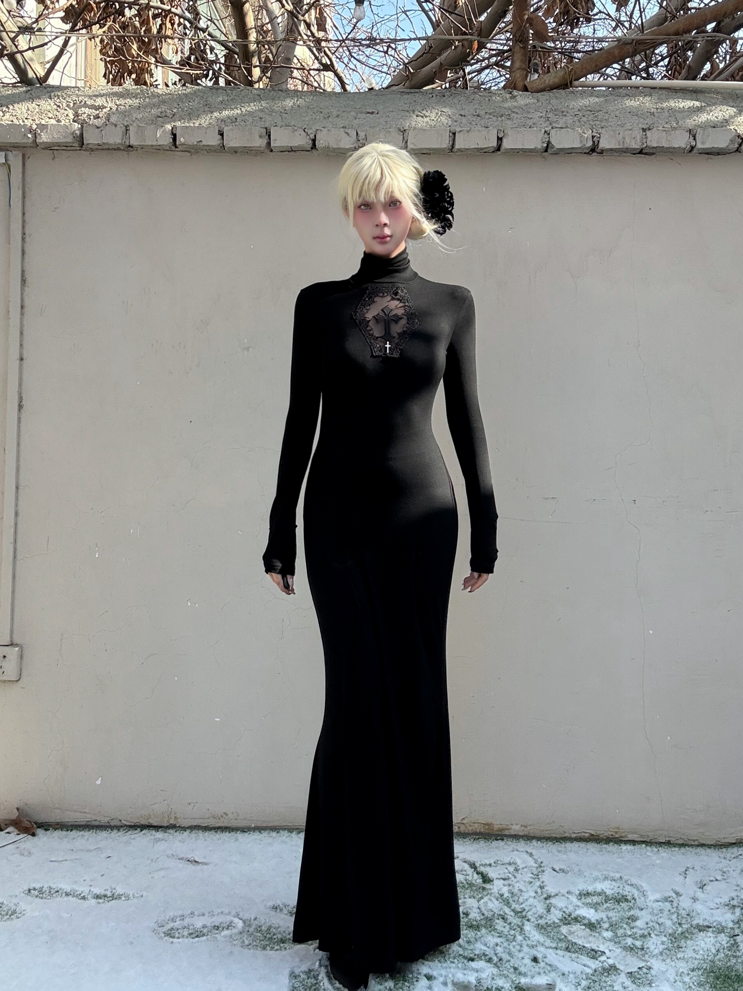 Dark Gothic Cross Cutout Mermaid Dress-Damn Girl