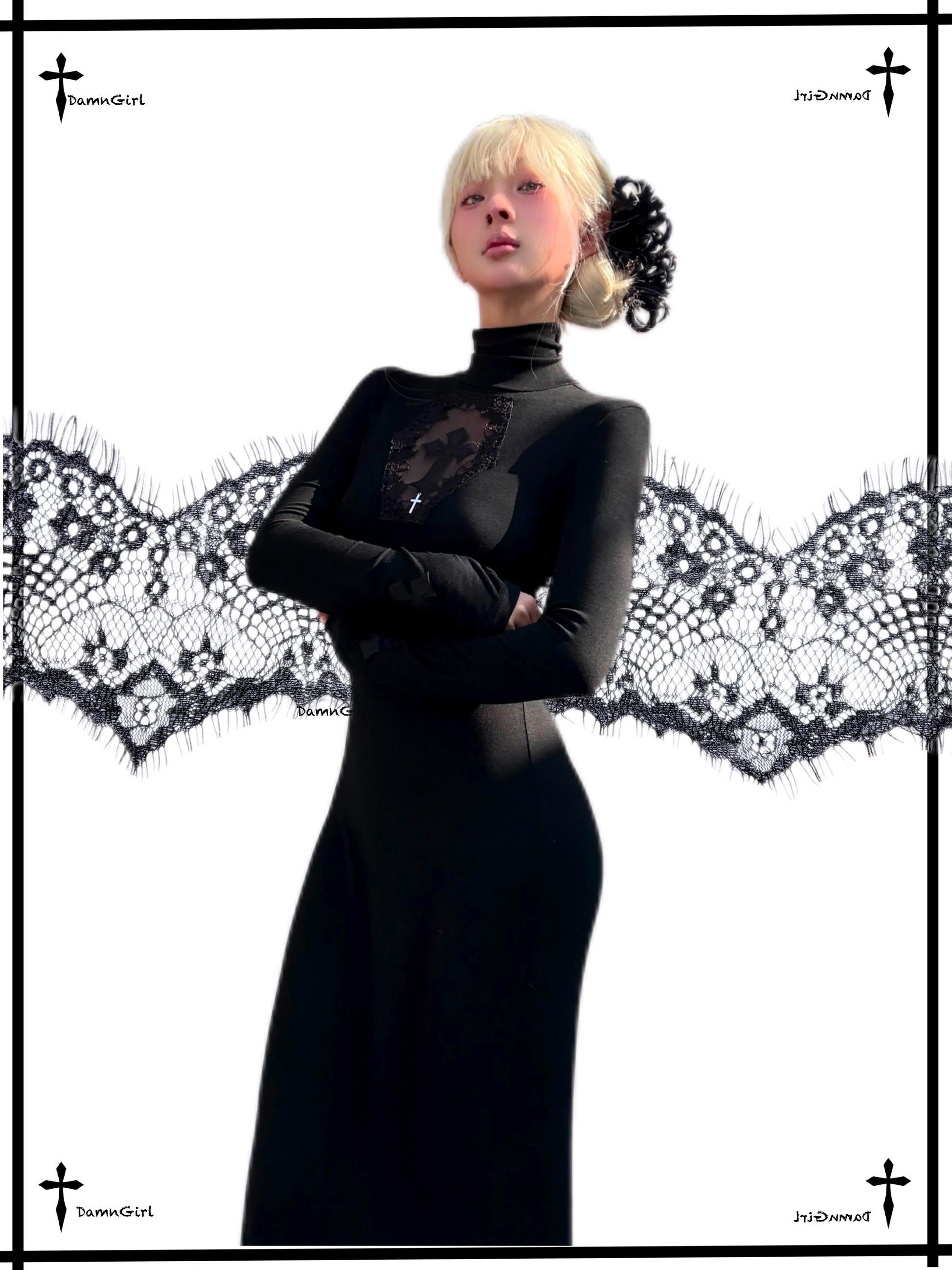 Dark Gothic Cross Cutout Mermaid Dress-Damn Girl