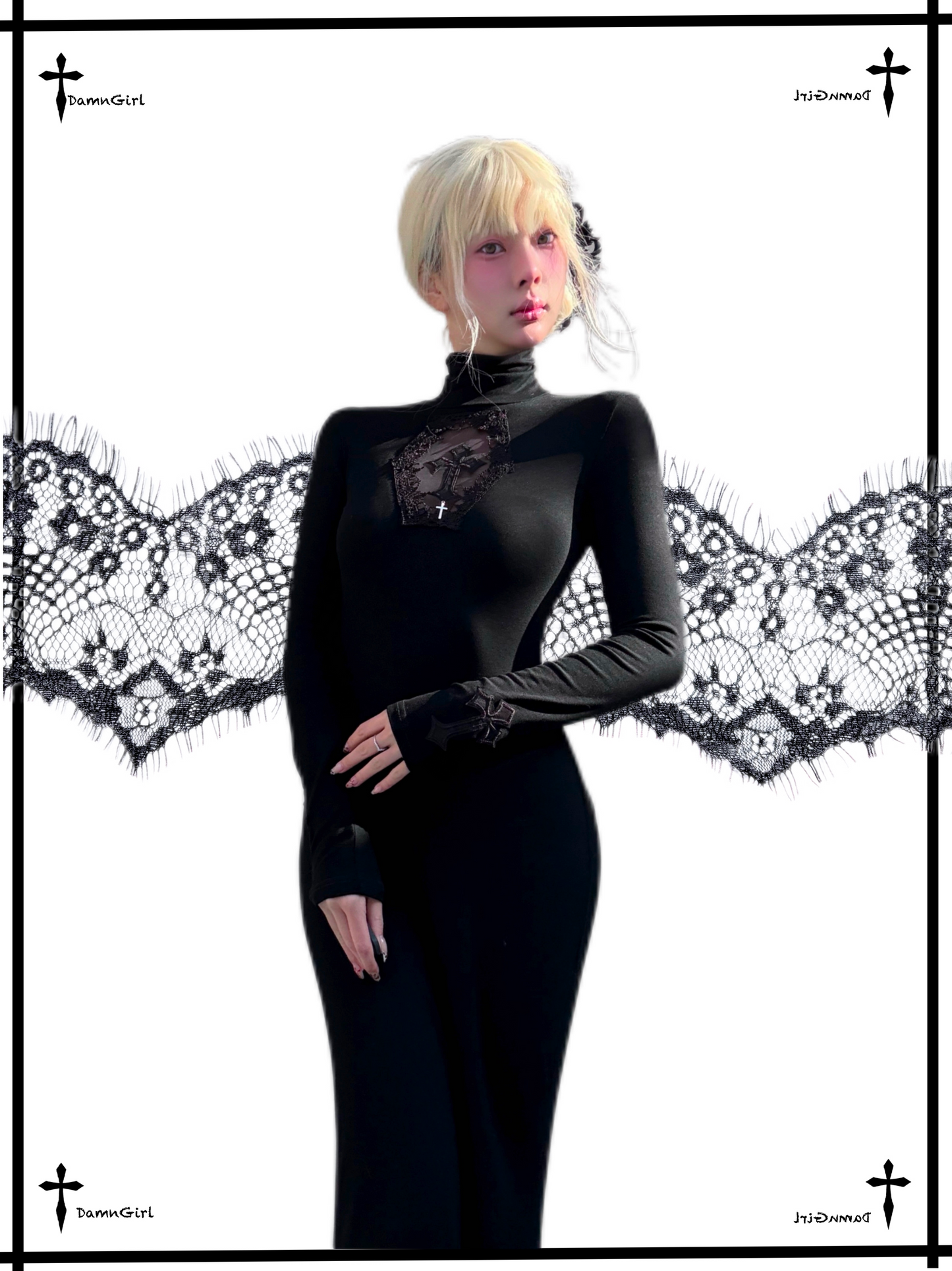 Dark Gothic Cross Cutout Mermaid Dress-Damn Girl