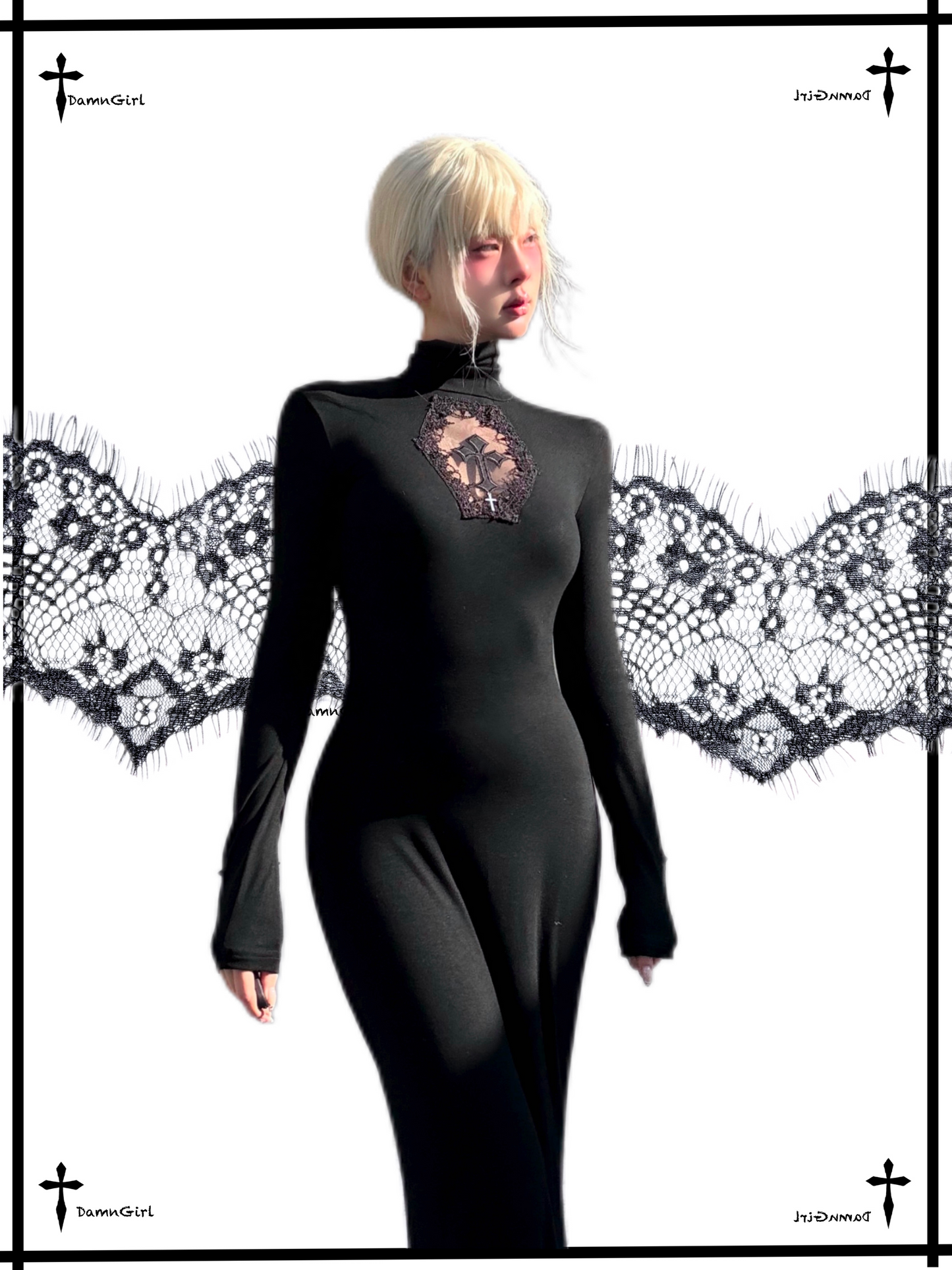Dark Gothic Cross Cutout Mermaid Dress-Damn Girl
