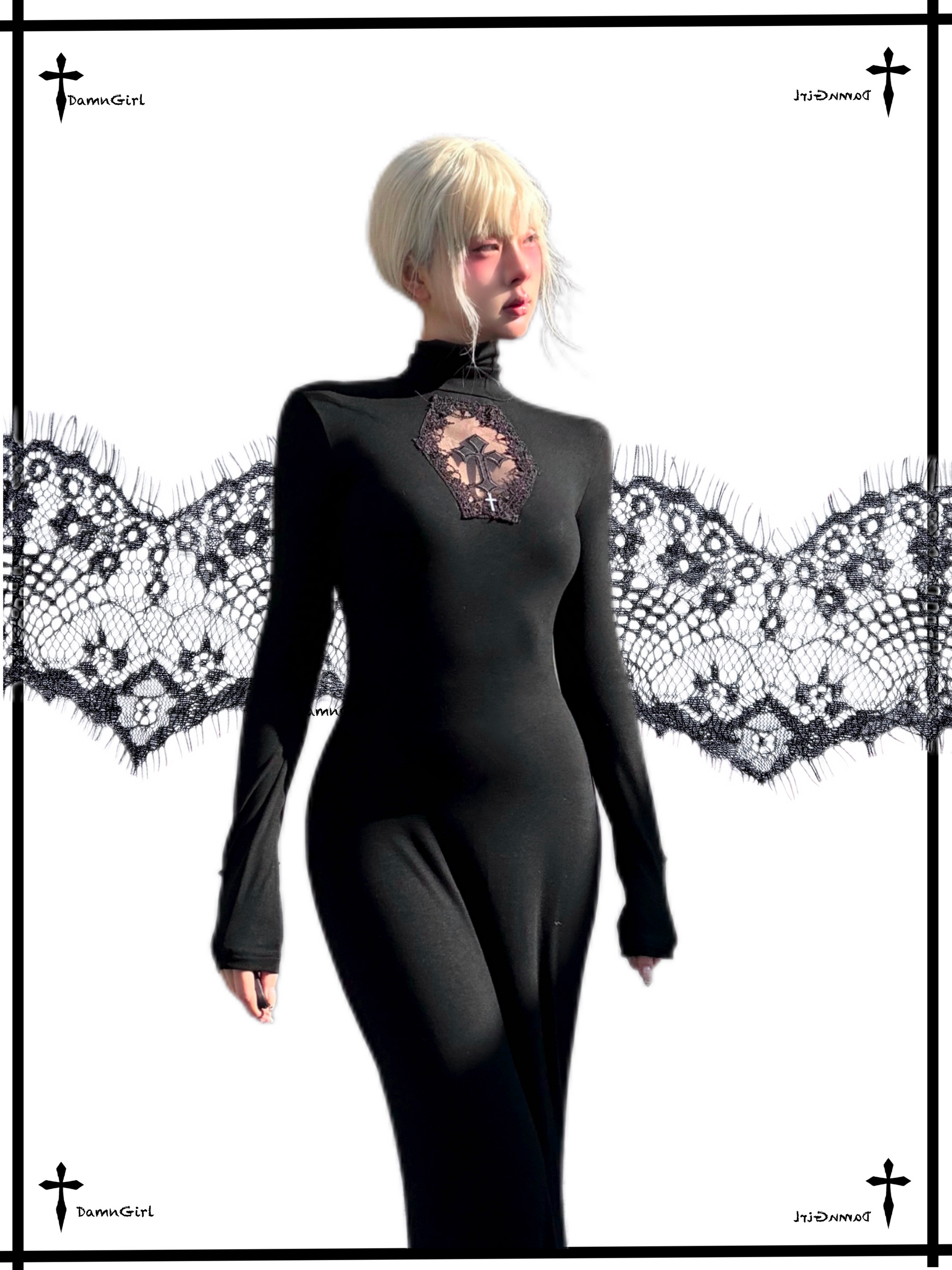 Dark Gothic Cross Cutout Mermaid Dress-Damn Girl
