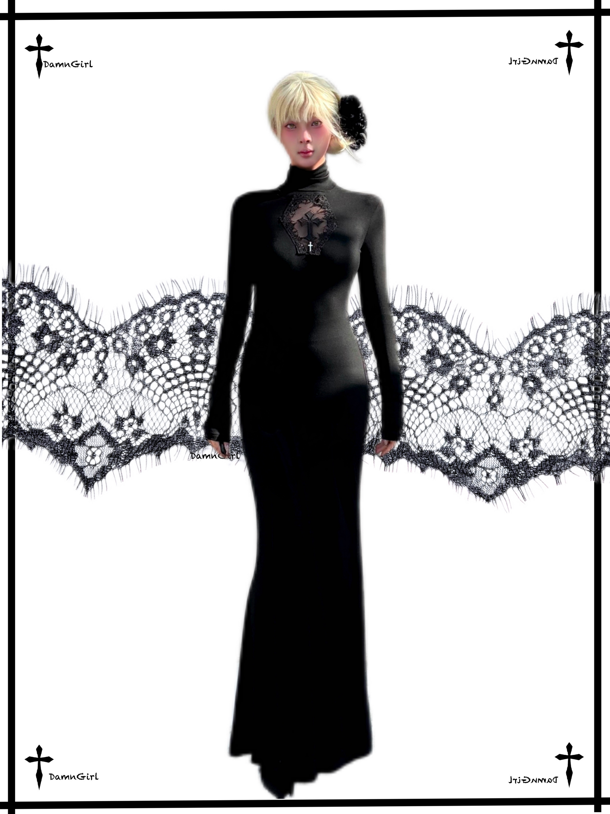 Dark Gothic Cross Cutout Mermaid Dress-Damn Girl