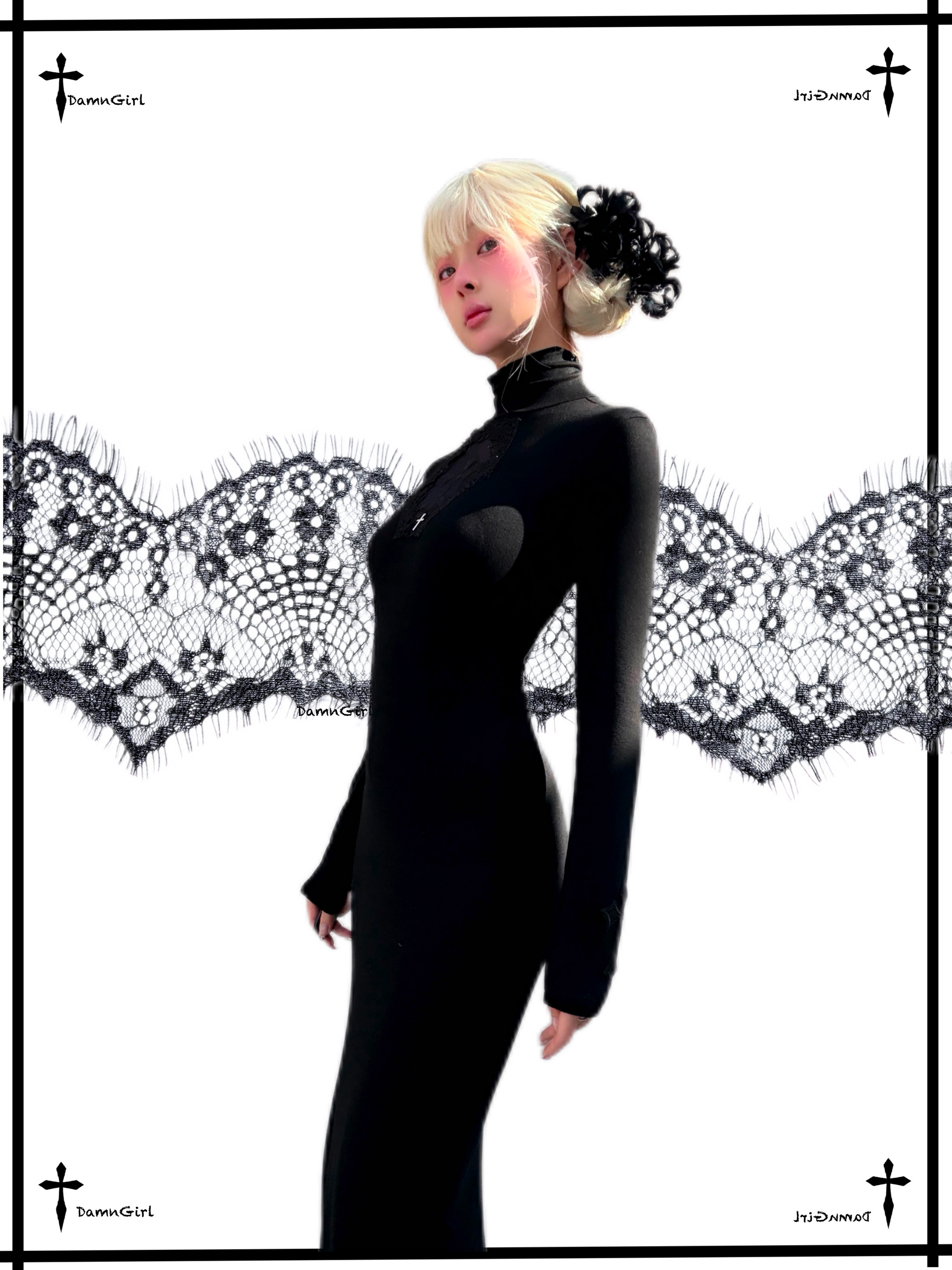 Dark Gothic Cross Cutout Mermaid Dress-Damn Girl