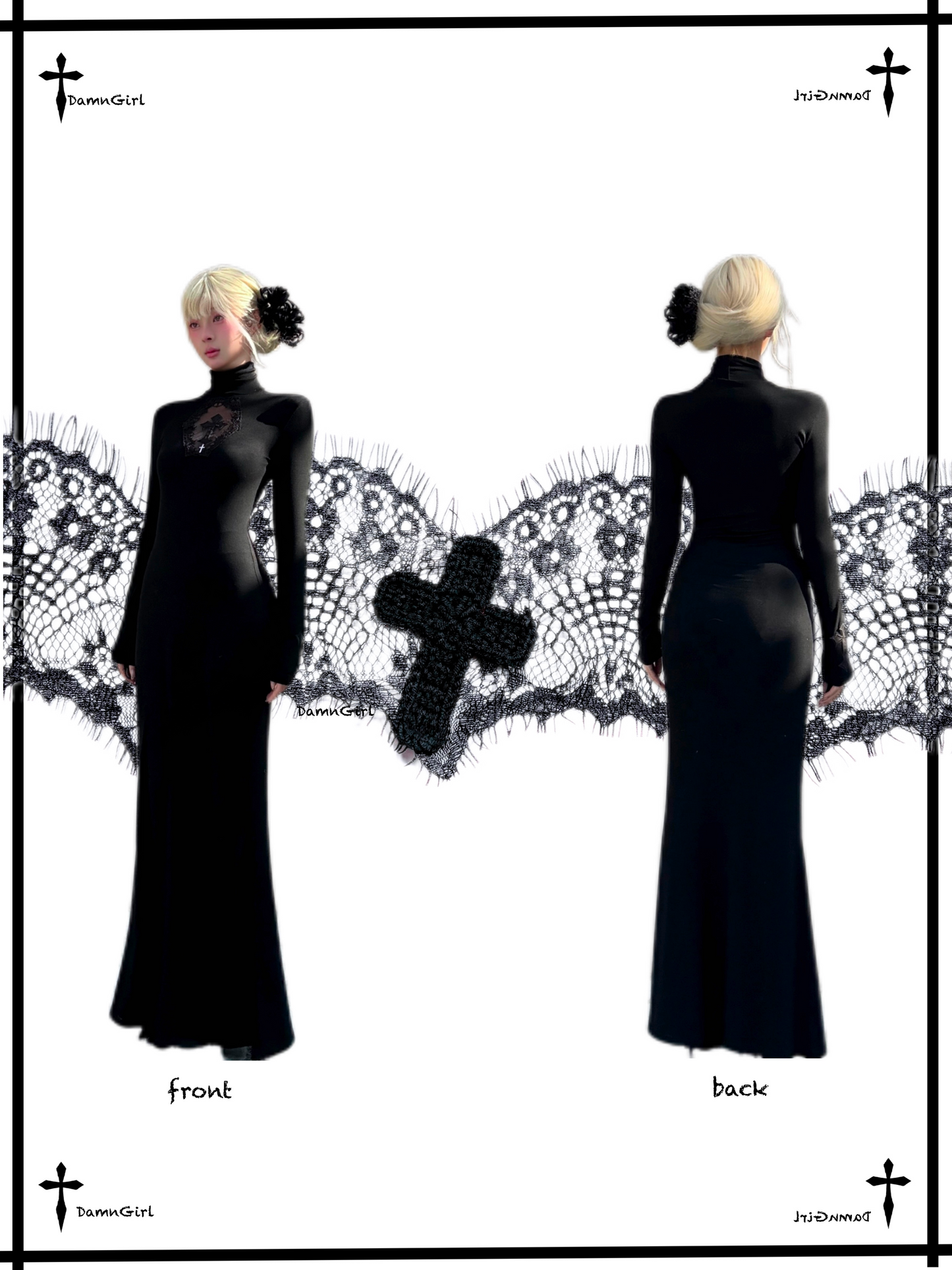 Dark Gothic Cross Cutout Mermaid Dress-Damn Girl