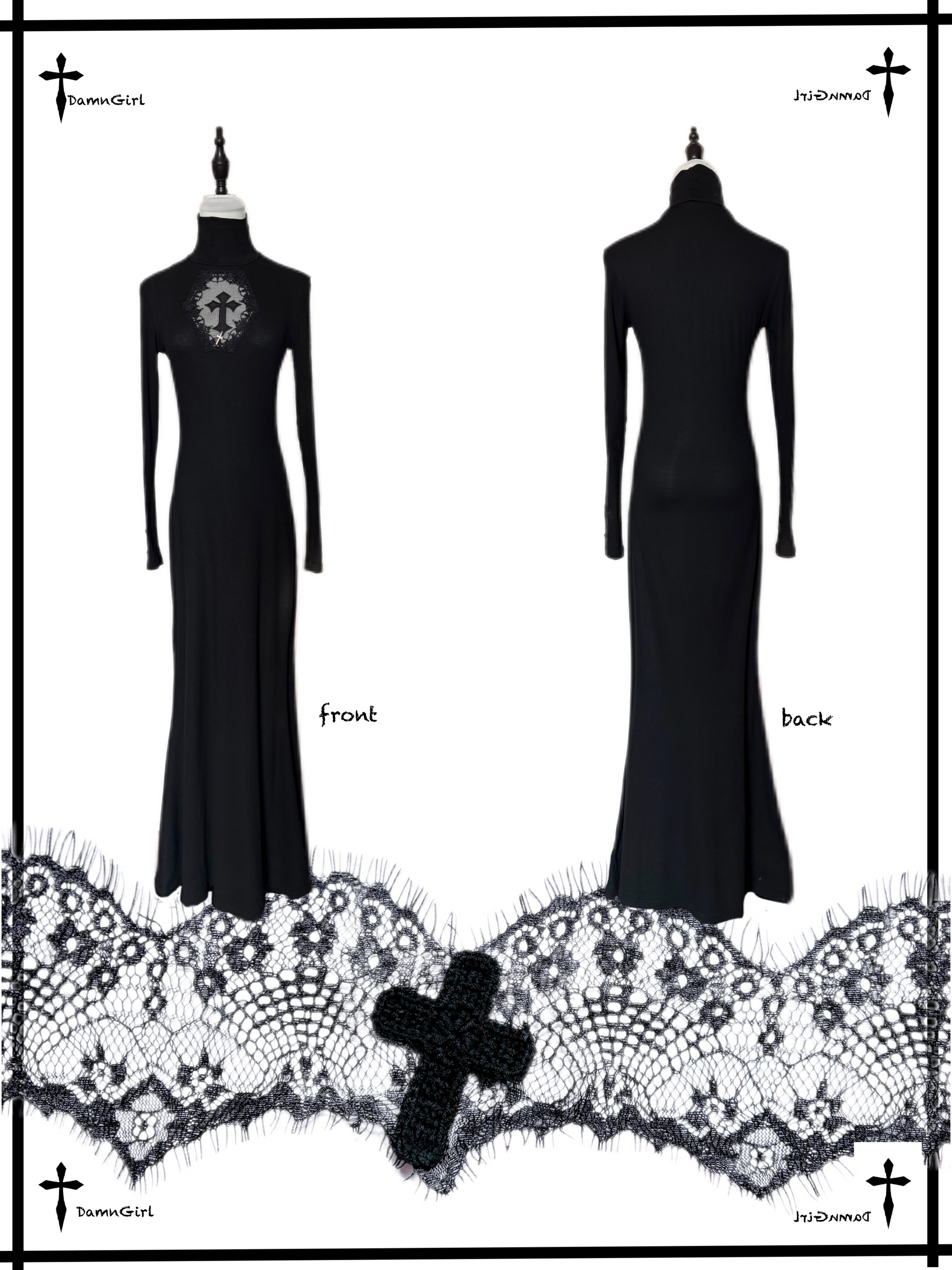 Dark Gothic Cross Cutout Mermaid Dress-Damn Girl