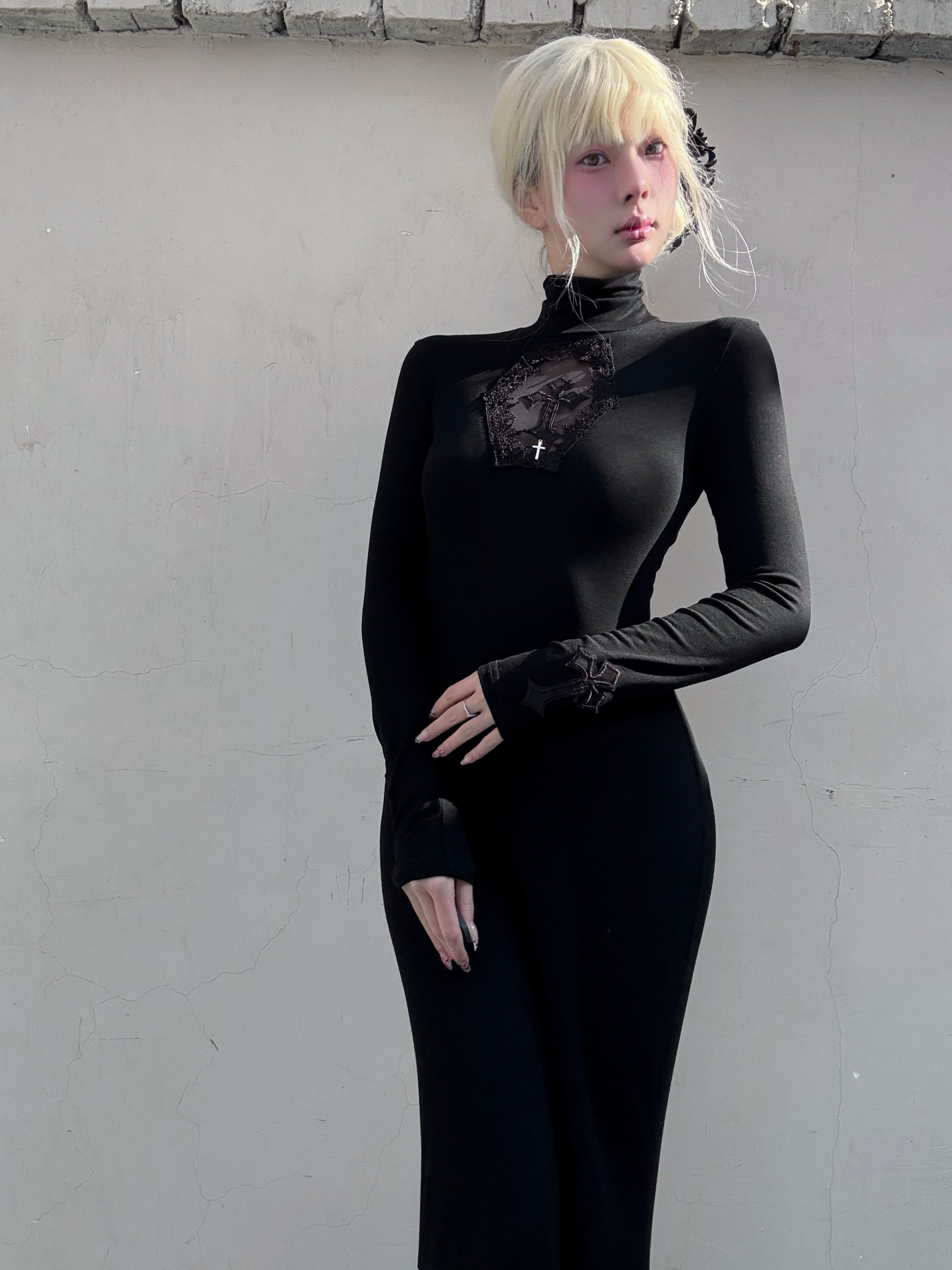 Dark Gothic Cross Cutout Mermaid Dress-Damn Girl