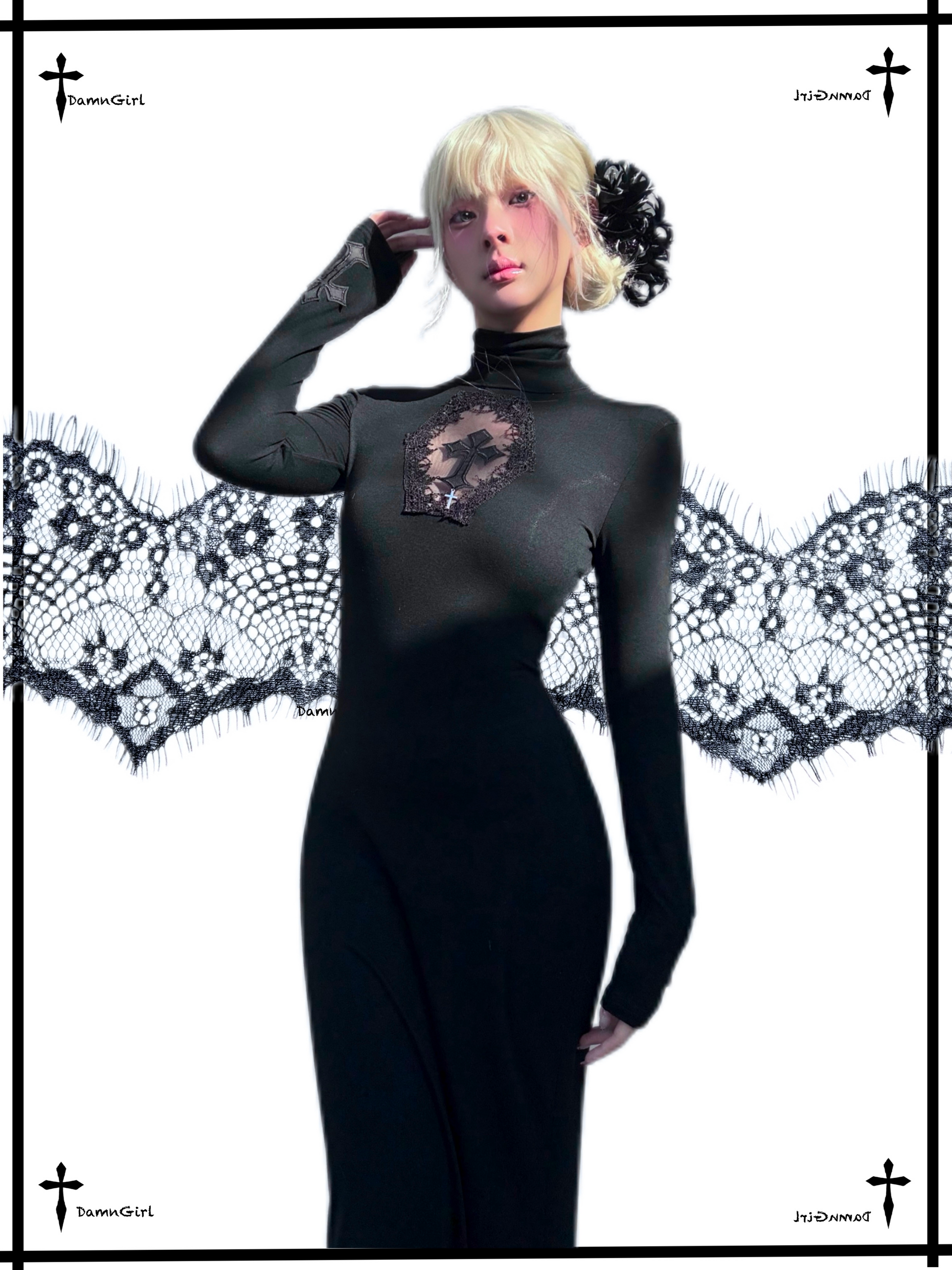 Dark Gothic Cross Cutout Mermaid Dress-Damn Girl