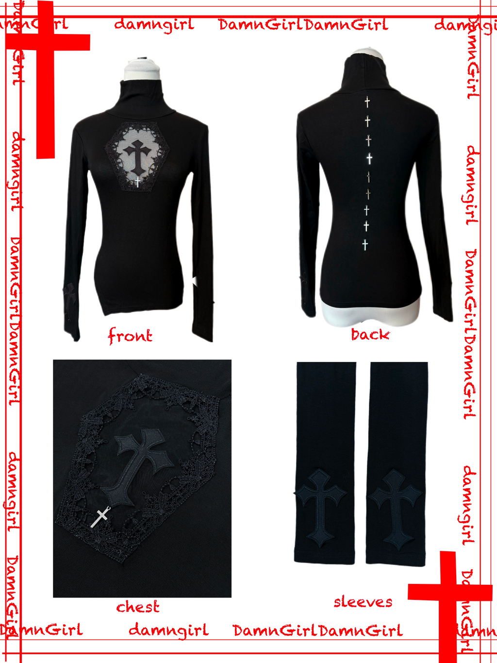 Dark Gothic Cross Cutout Top with Nine Crosses-Damn Girl