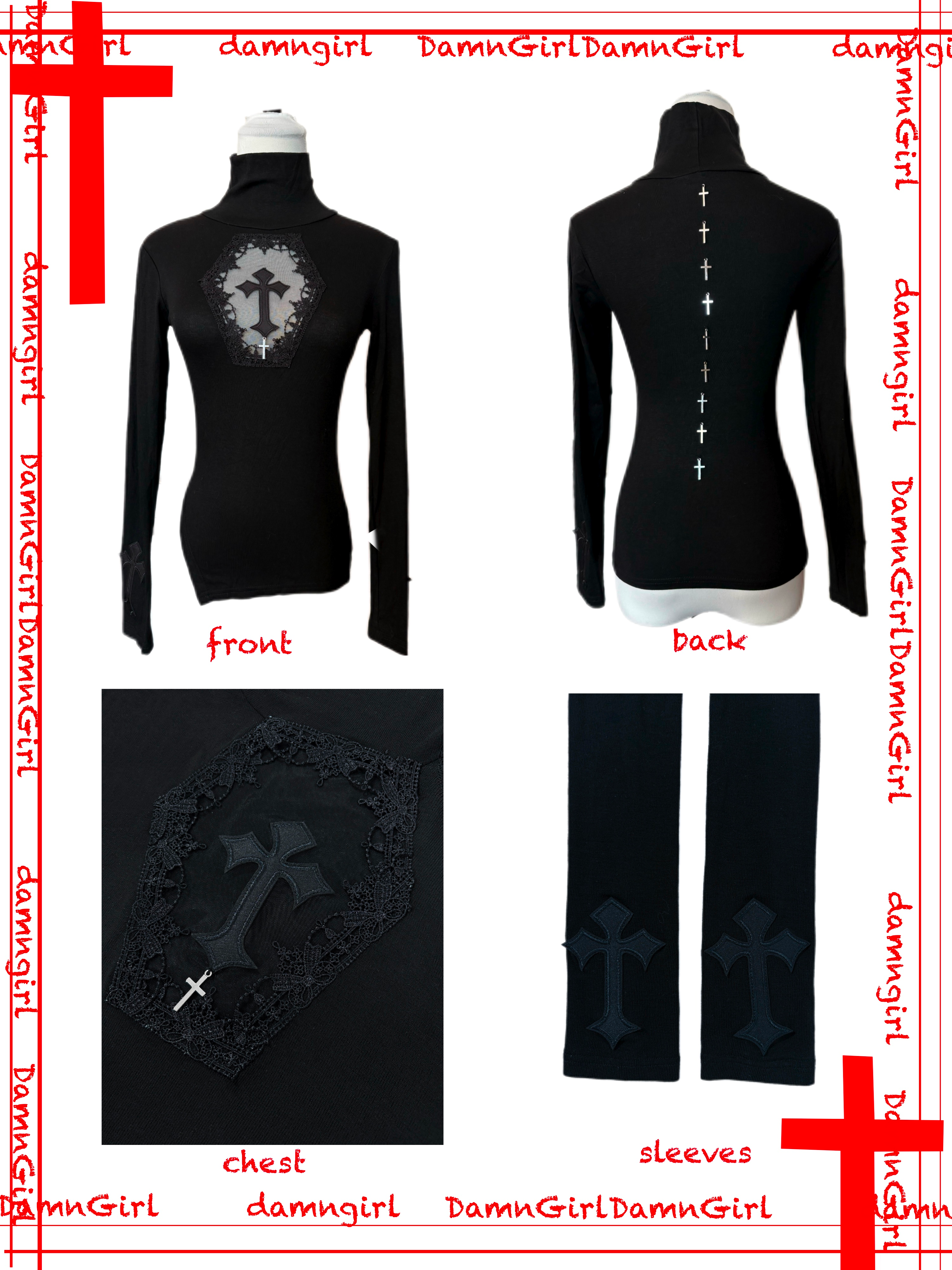Dark Gothic Cross Cutout Top with Nine Crosses-Damn Girl
