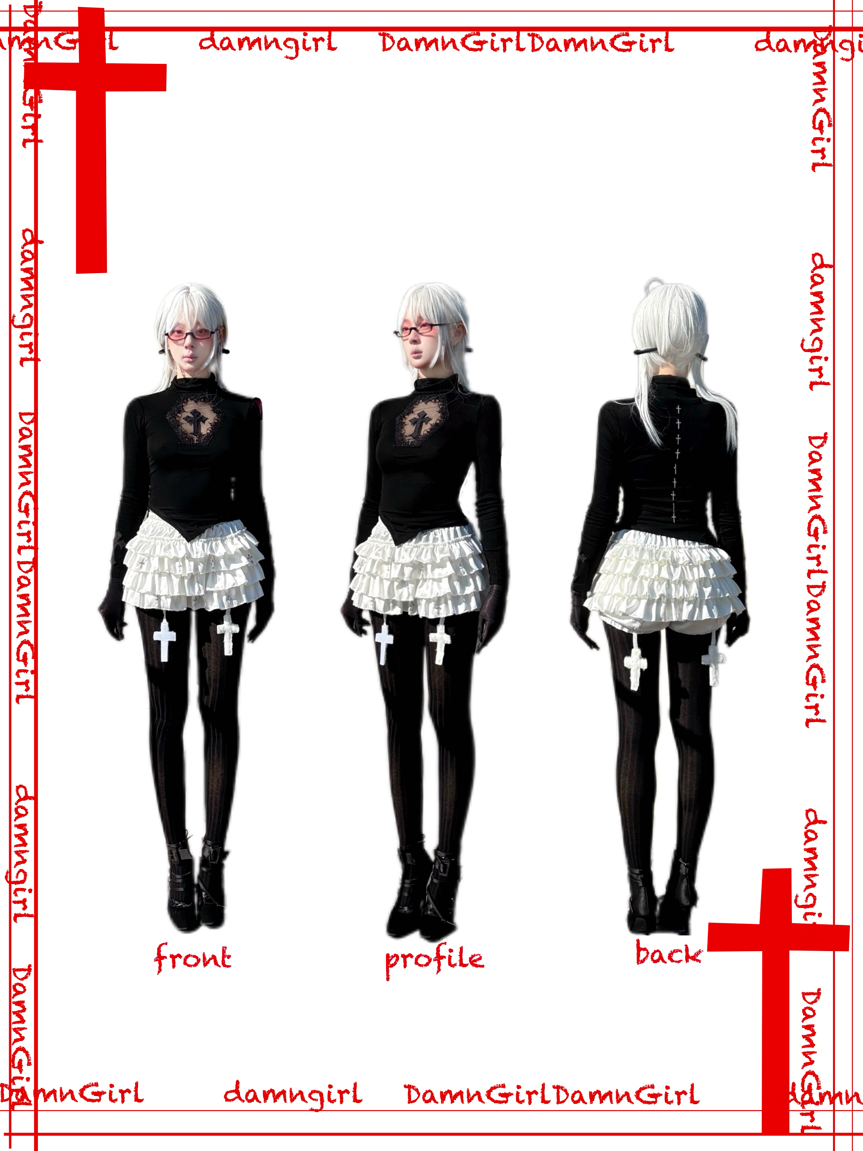 Dark Gothic Cross Cutout Top with Nine Crosses-Damn Girl