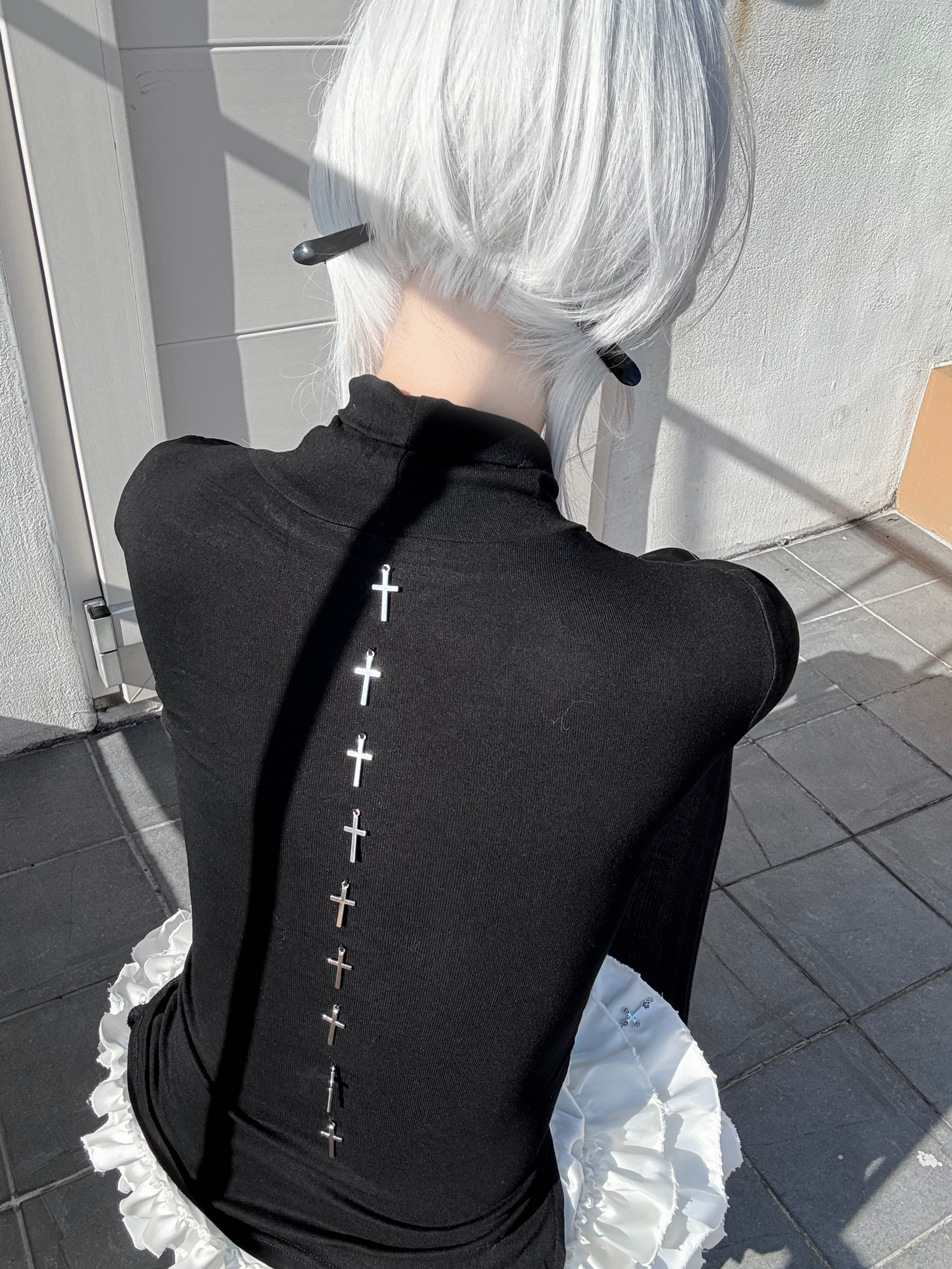 Dark Gothic Cross Cutout Top with Nine Crosses-Damn Girl