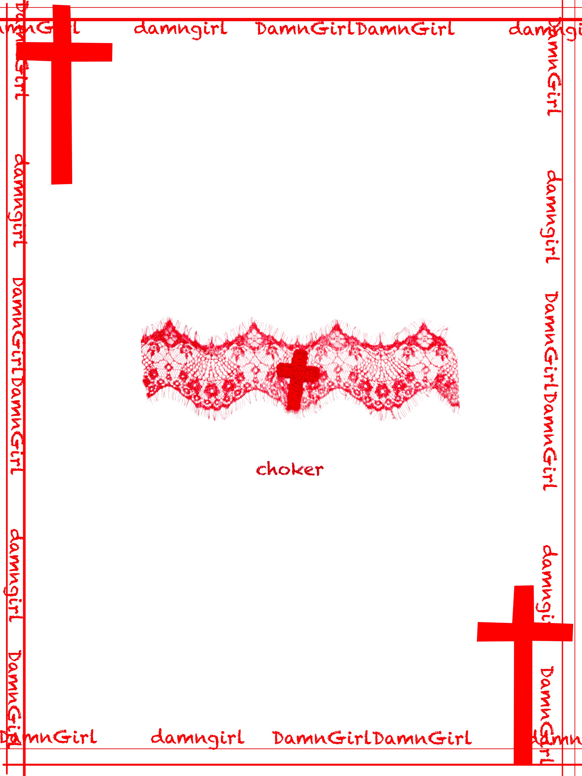 Red Lace Crochet Cross Choker-Damn Girl