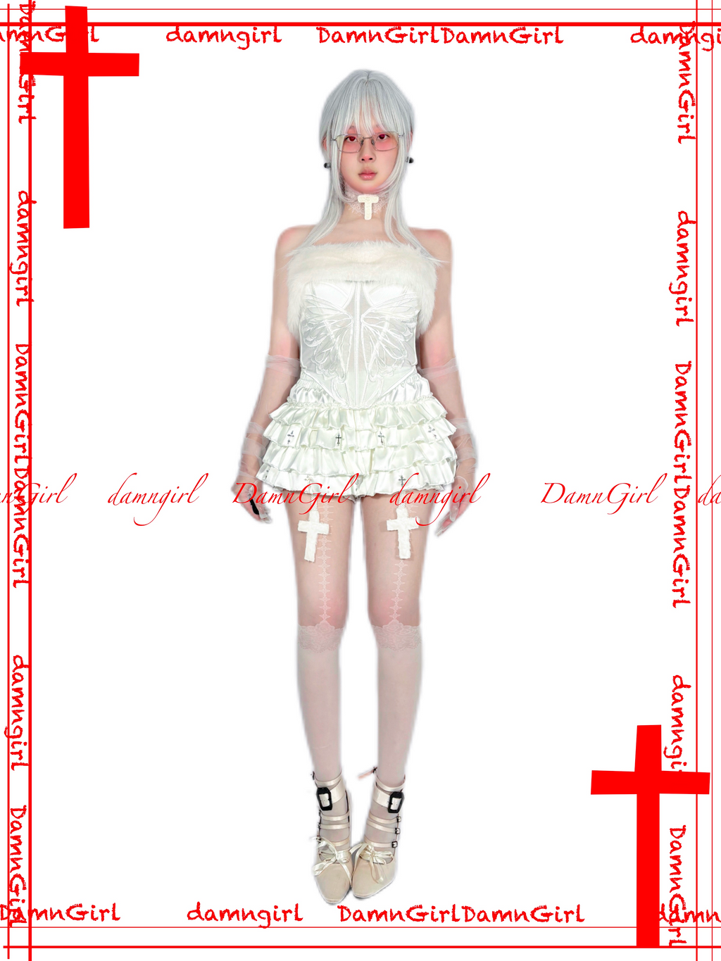 White Lace Crochet Cross choker-Damn Girl