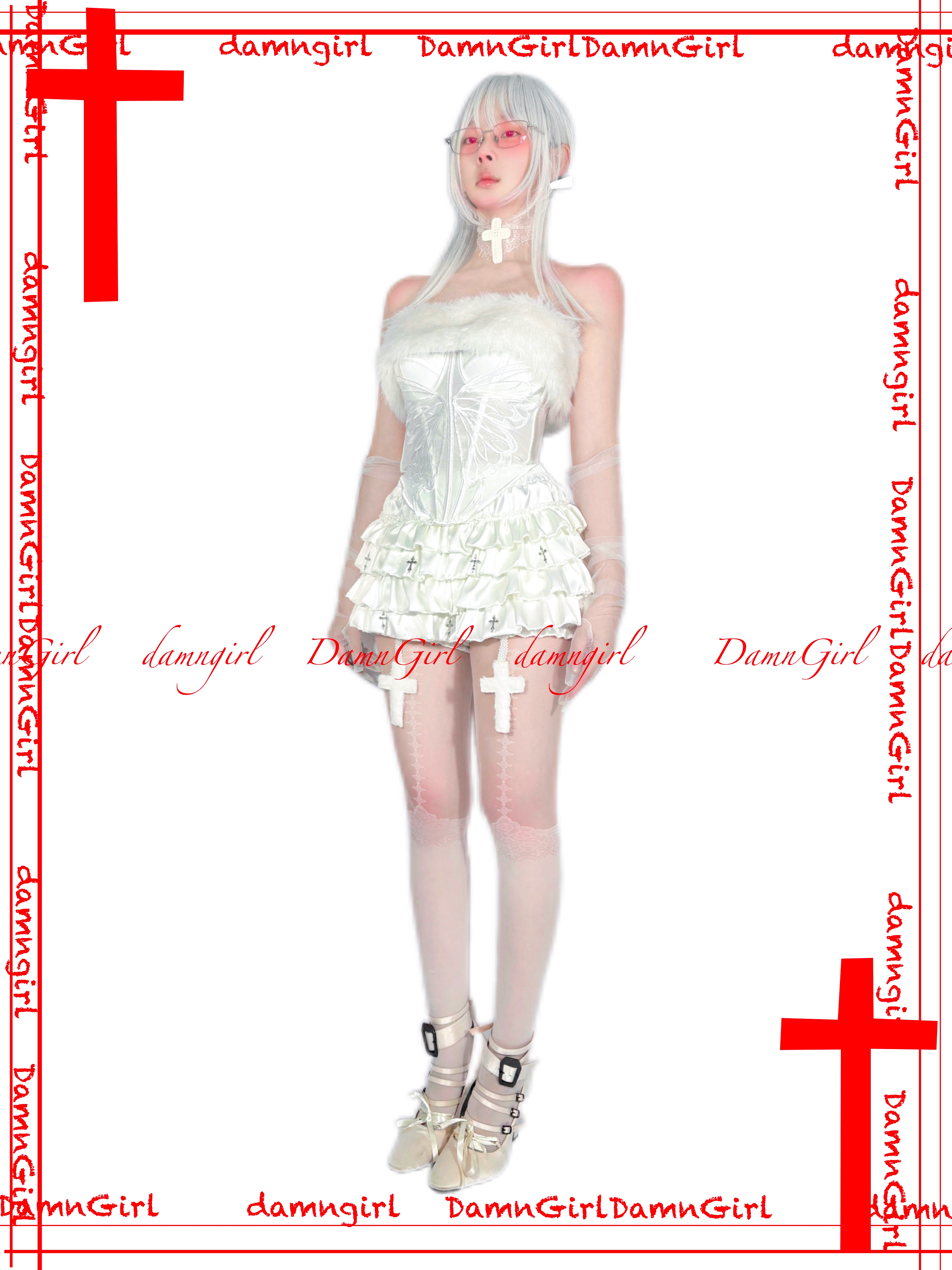 White Lace Crochet Cross choker-Damn Girl